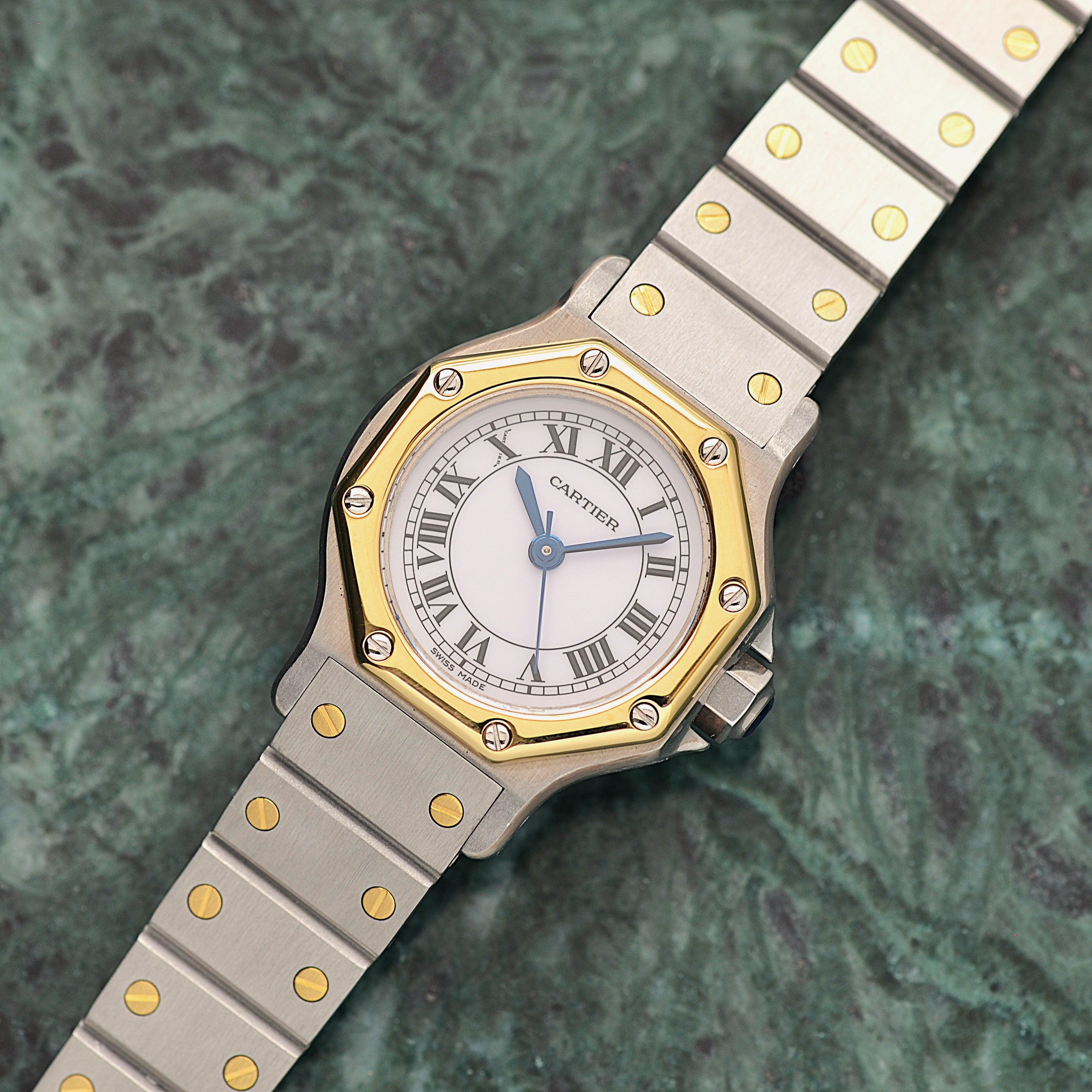 【Cartier】カルティエ サントスオクタゴンSM 18KYG×SS 永久保証書付き カルティエコンプリートサービス済み