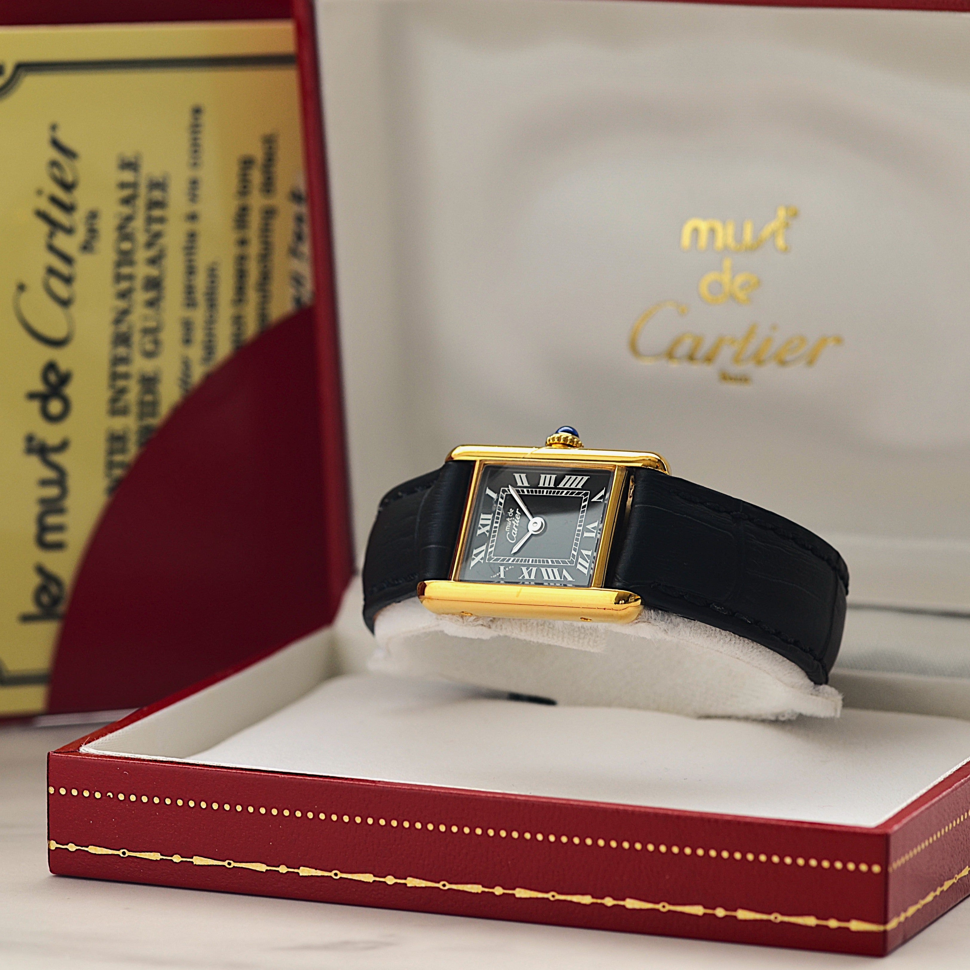 【Cartier】カルティエ マストタンクSM ブラックローマ 手巻き 永久保証書付き カルティエコンプリートサービス済み