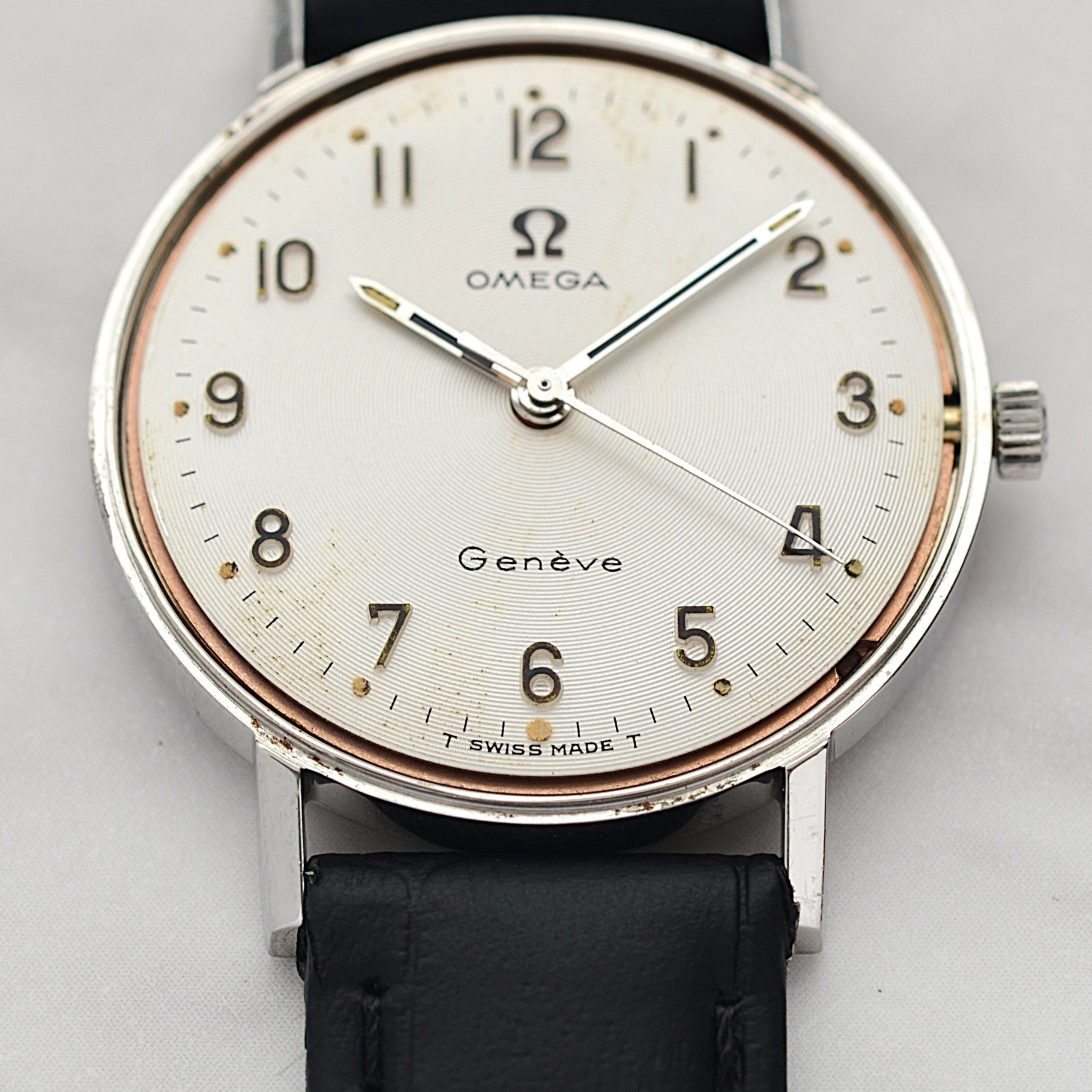 【OMEGA】オメガ ジュネーヴ SS ボーイズサイズ 全数字アップライトアラビアインデックス 純正尾錠付き