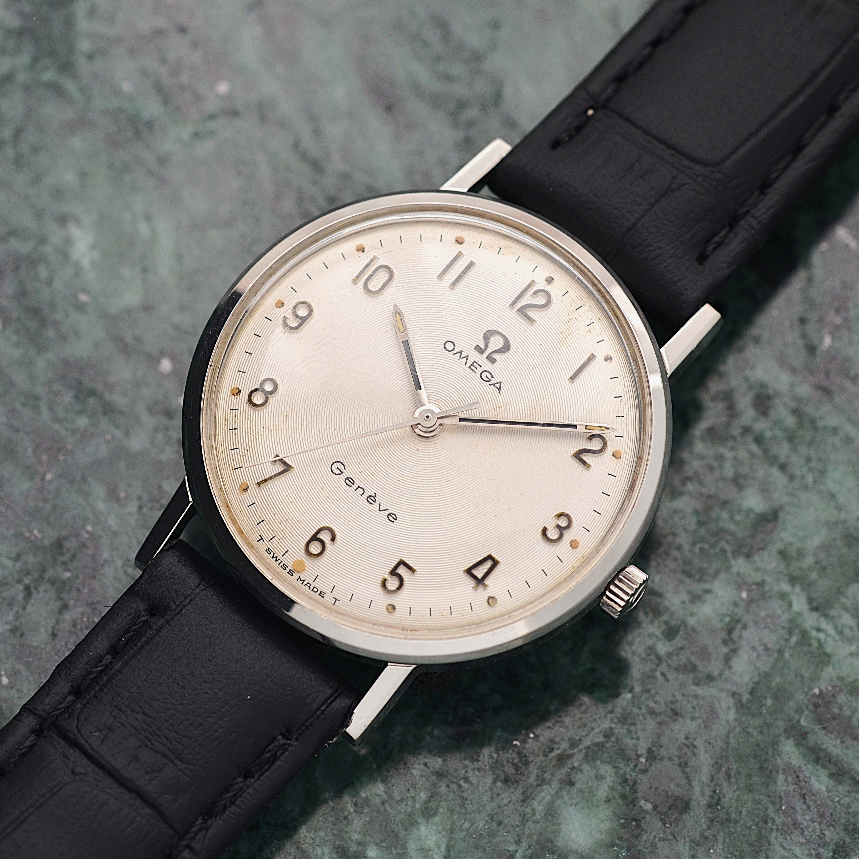 【OMEGA】オメガ ジュネーヴ SS ボーイズサイズ 全数字アップライトアラビアインデックス 純正尾錠付き