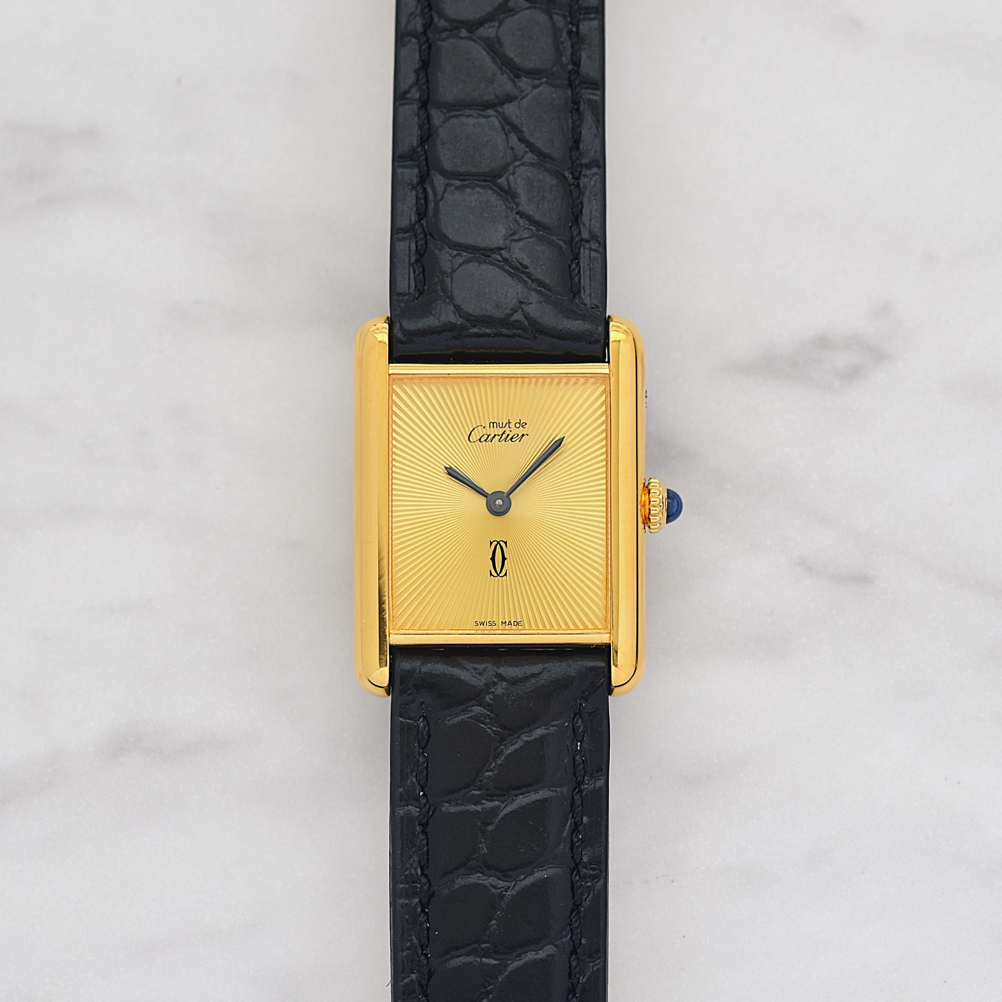 【Cartier】カルティエ マストタンクLM サンバースト 手巻き 永久保証書付き