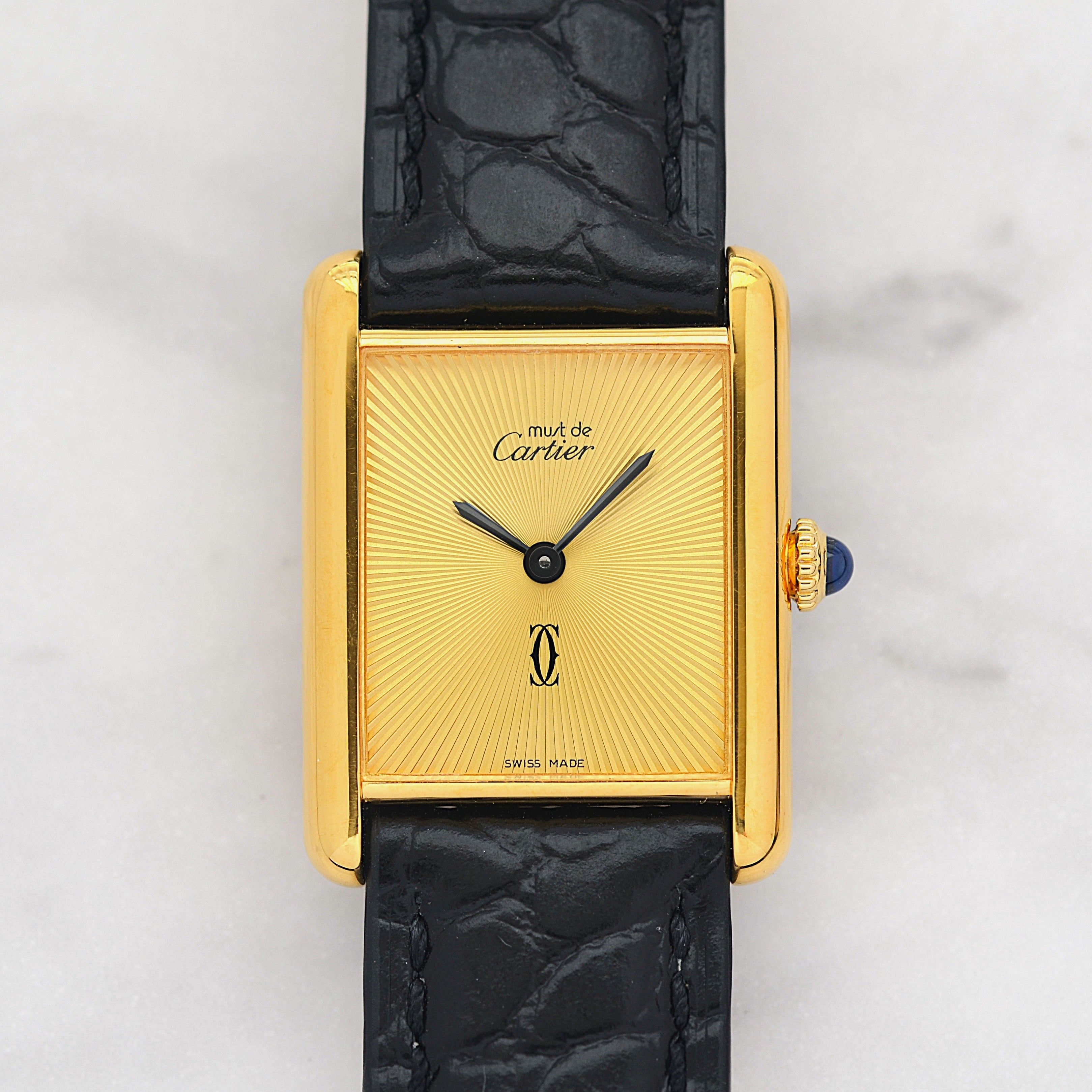 【Cartier】カルティエ マストタンクLM サンバースト 手巻き 永久保証書付き