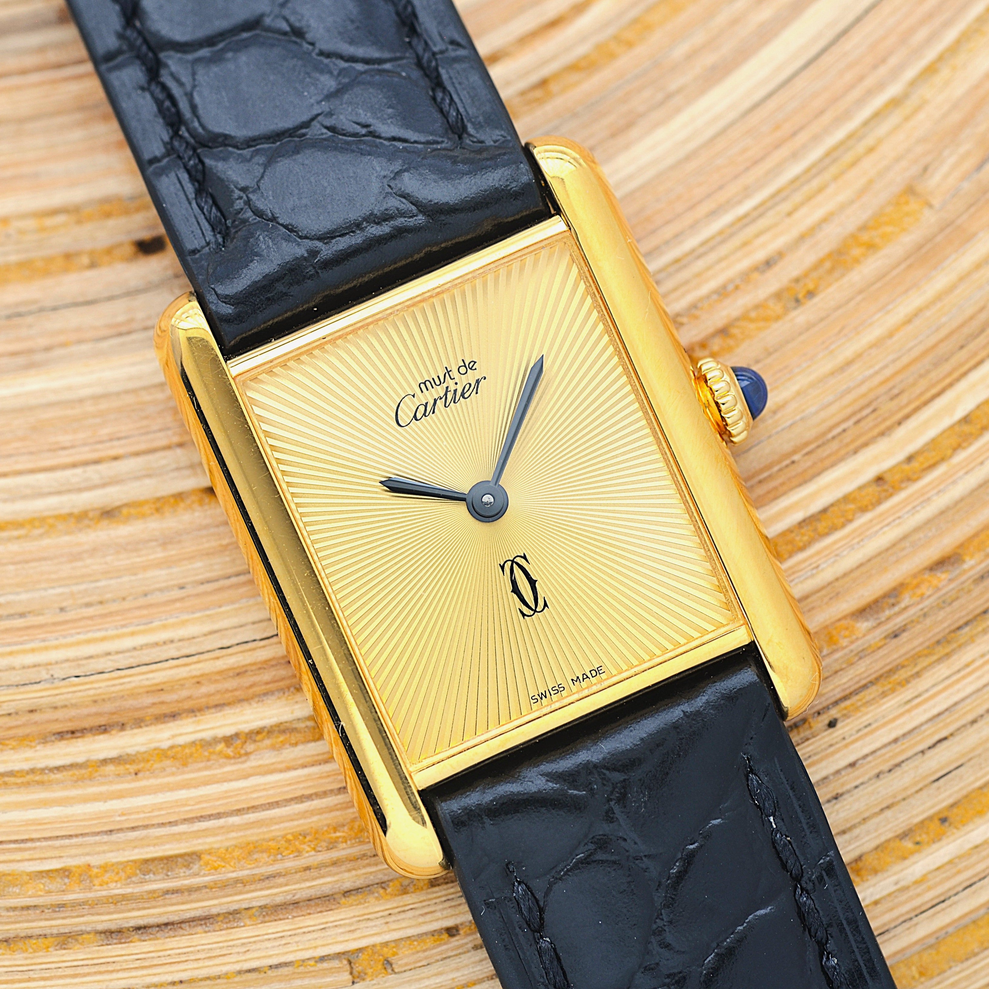 【Cartier】カルティエ マストタンクLM サンバースト 手巻き 永久保証書付き