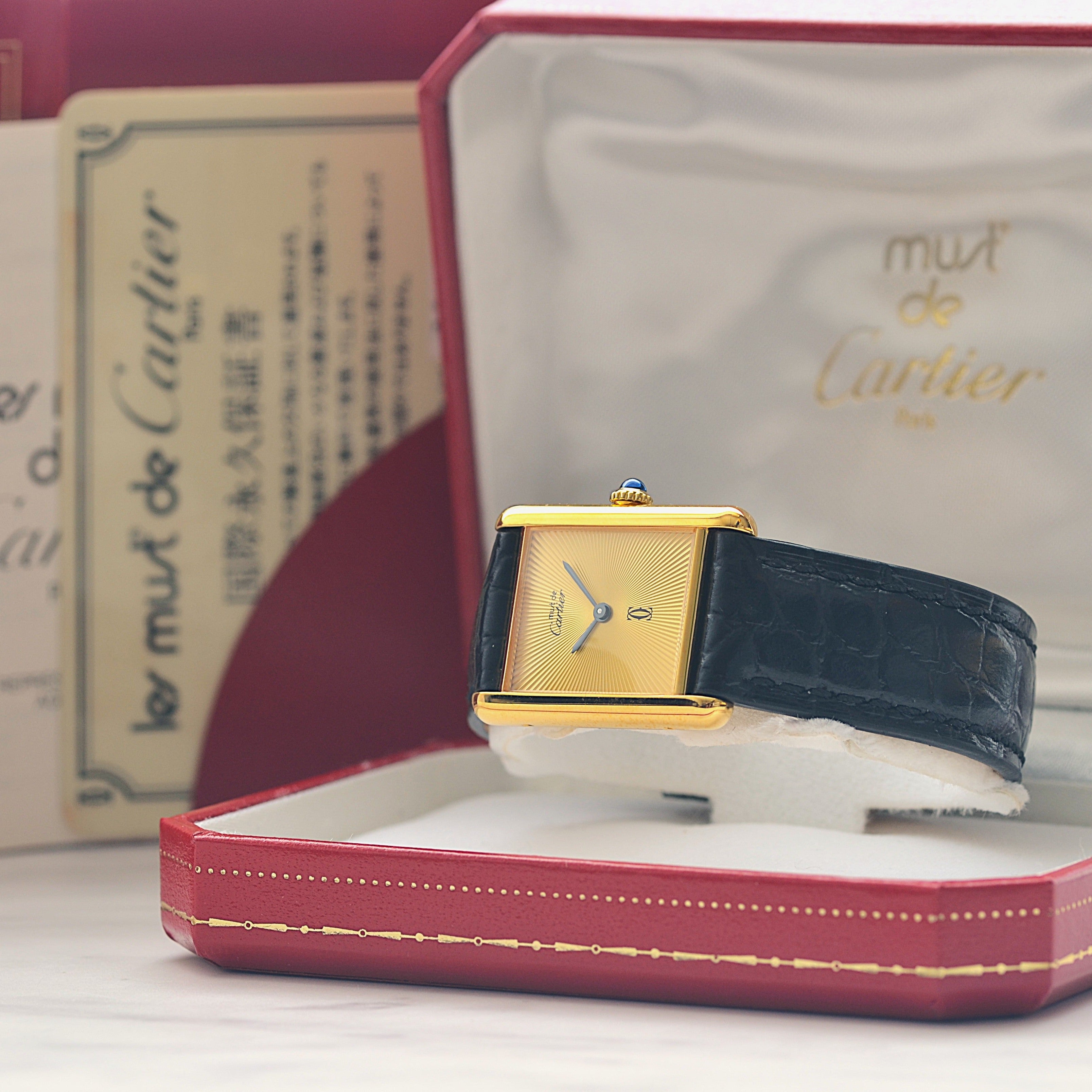 【Cartier】カルティエ マストタンクLM サンバースト 手巻き 永久保証書付き