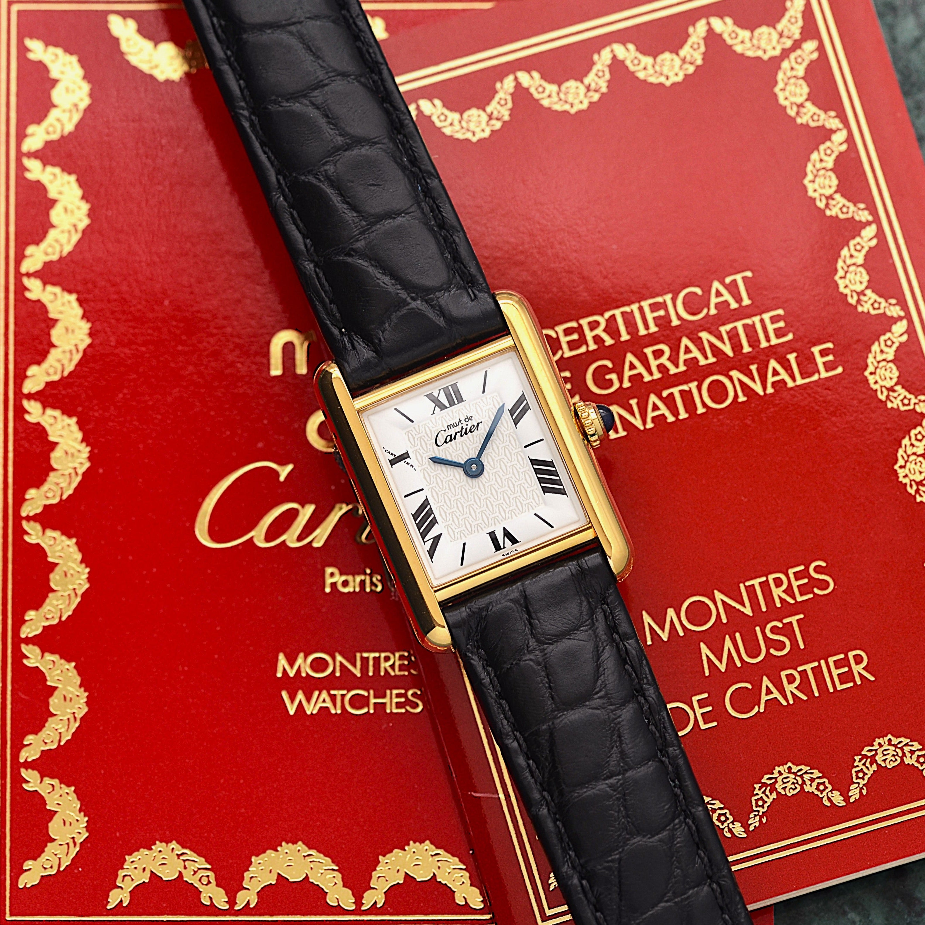【Cartier】カルティエ マストタンクSM 飛びローマ 純正Dバックル付き 付属品完備