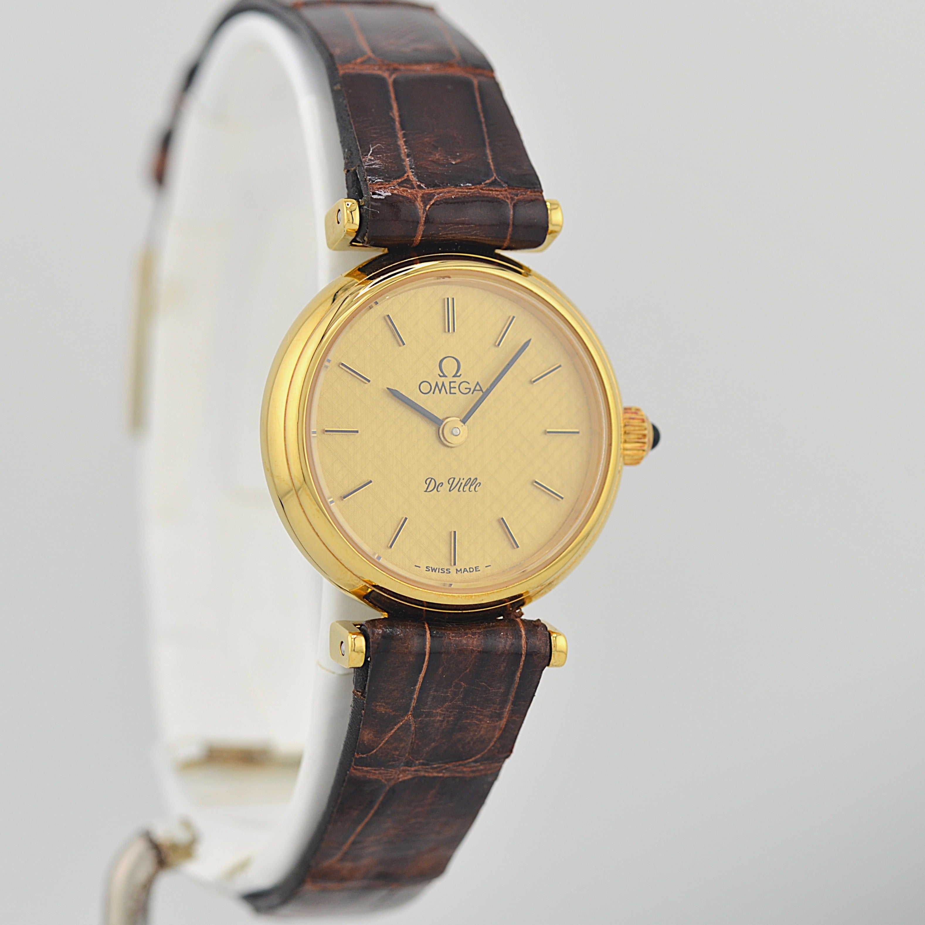 【OMEGA】オメガ デヴィル GP ミニラウンド変わりケース Goldバーク デッドストック 純正尾錠付き