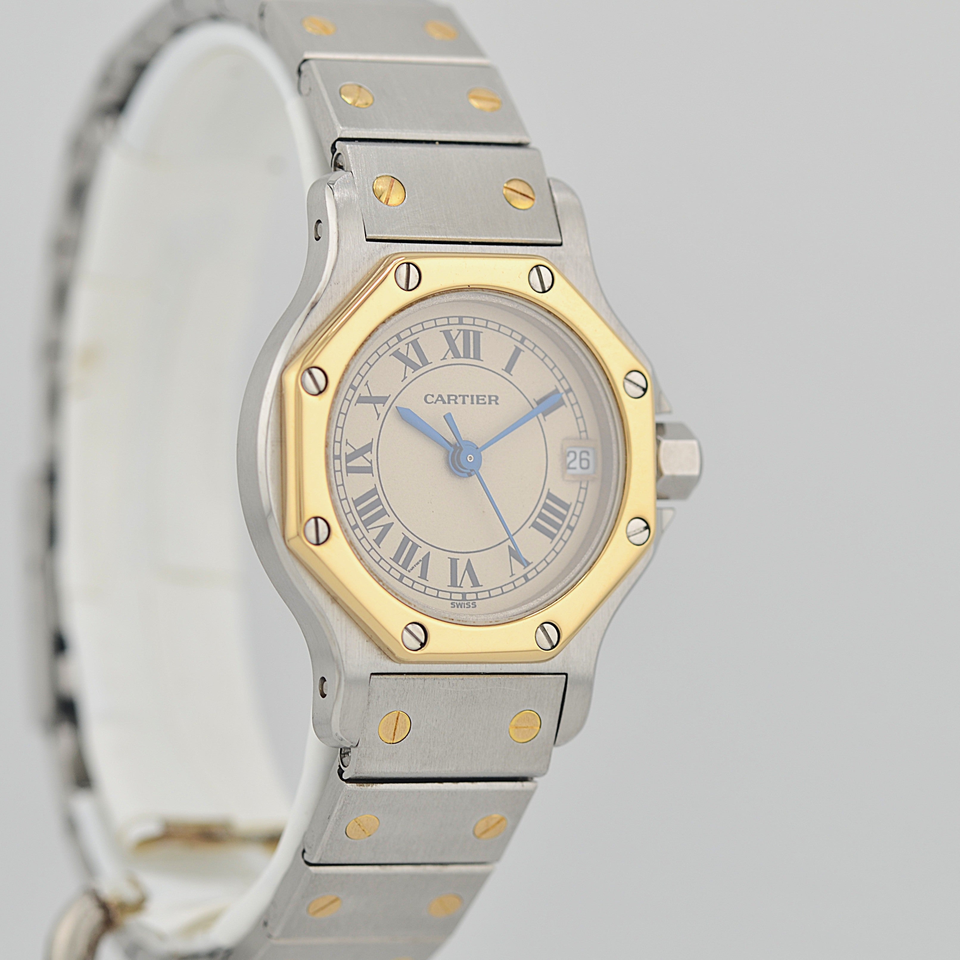 【Cartier】Cartier Santos Octagon SM 18K YG x SS Quartz Model, Cartier Complete Service Performed