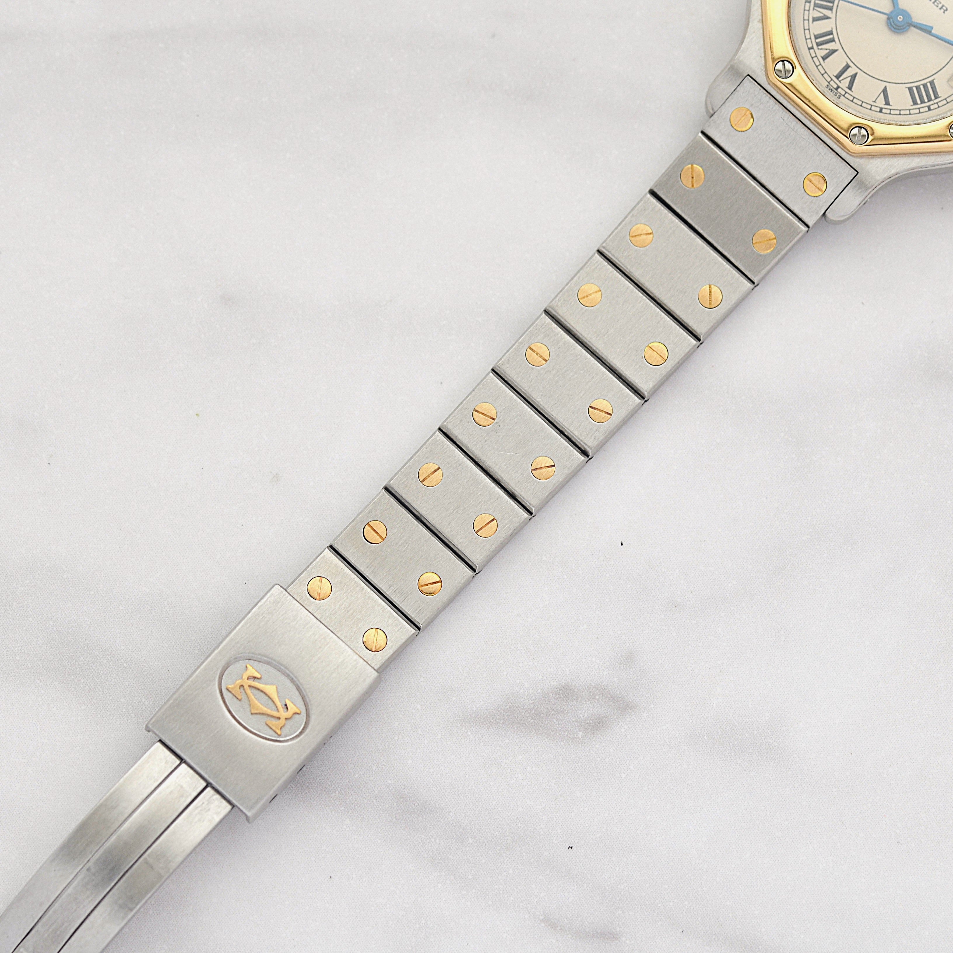 【Cartier】Cartier Santos Octagon SM 18K YG x SS Quartz Model, Cartier Complete Service Performed