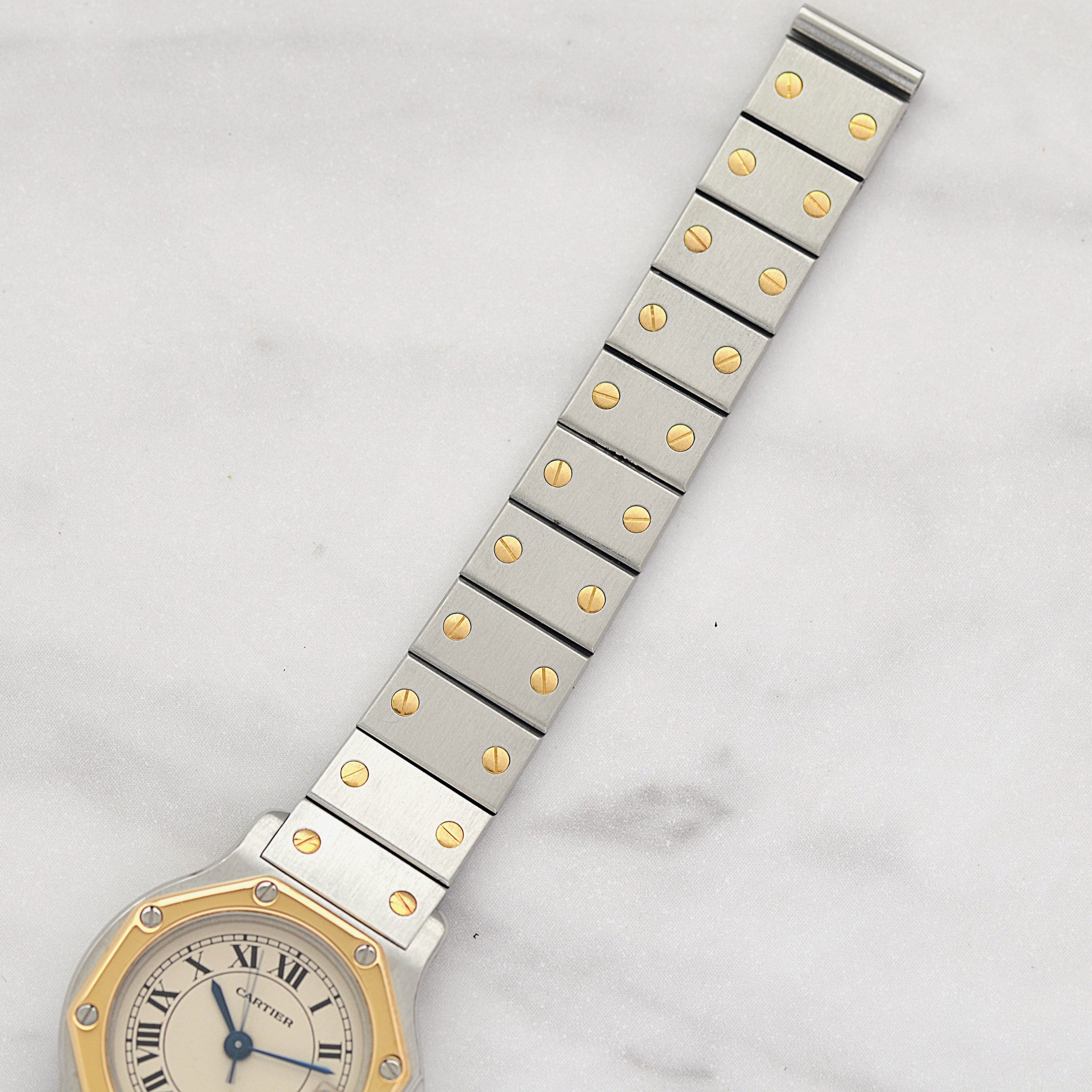 【Cartier】Cartier Santos Octagon SM 18K YG x SS Quartz Model, Cartier Complete Service Performed