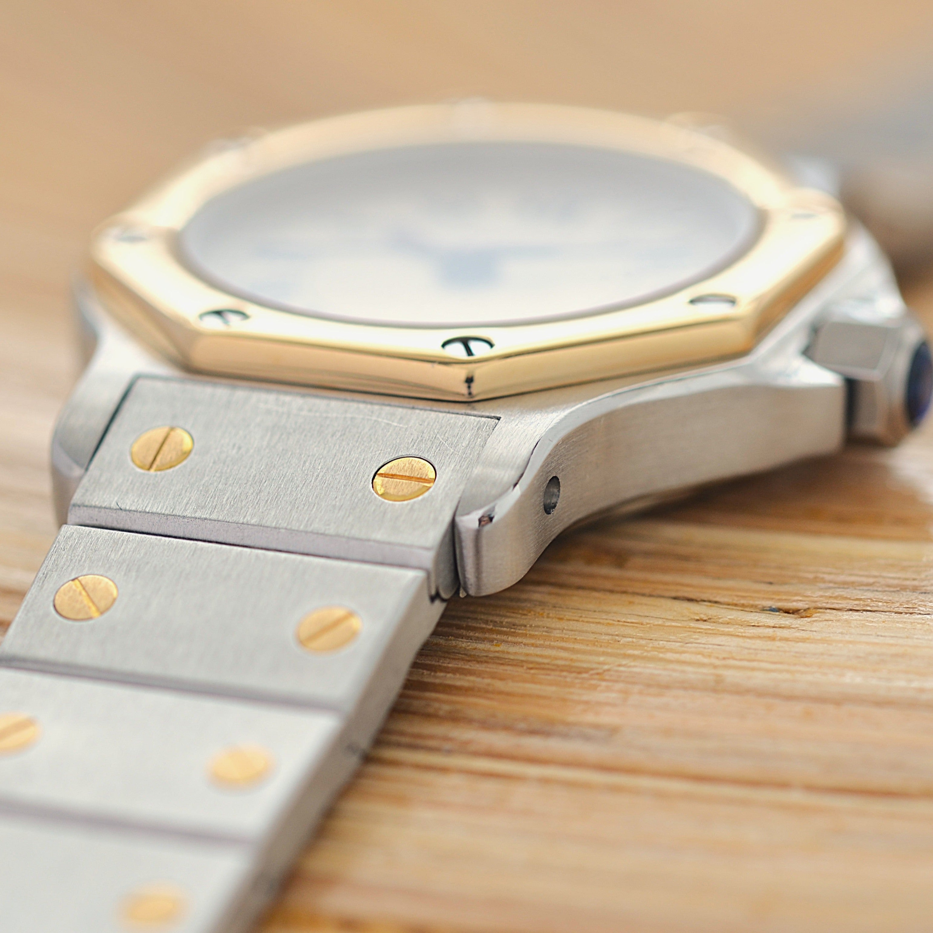 【Cartier】Cartier Santos Octagon SM 18K YG x SS Quartz Model, Cartier Complete Service Performed