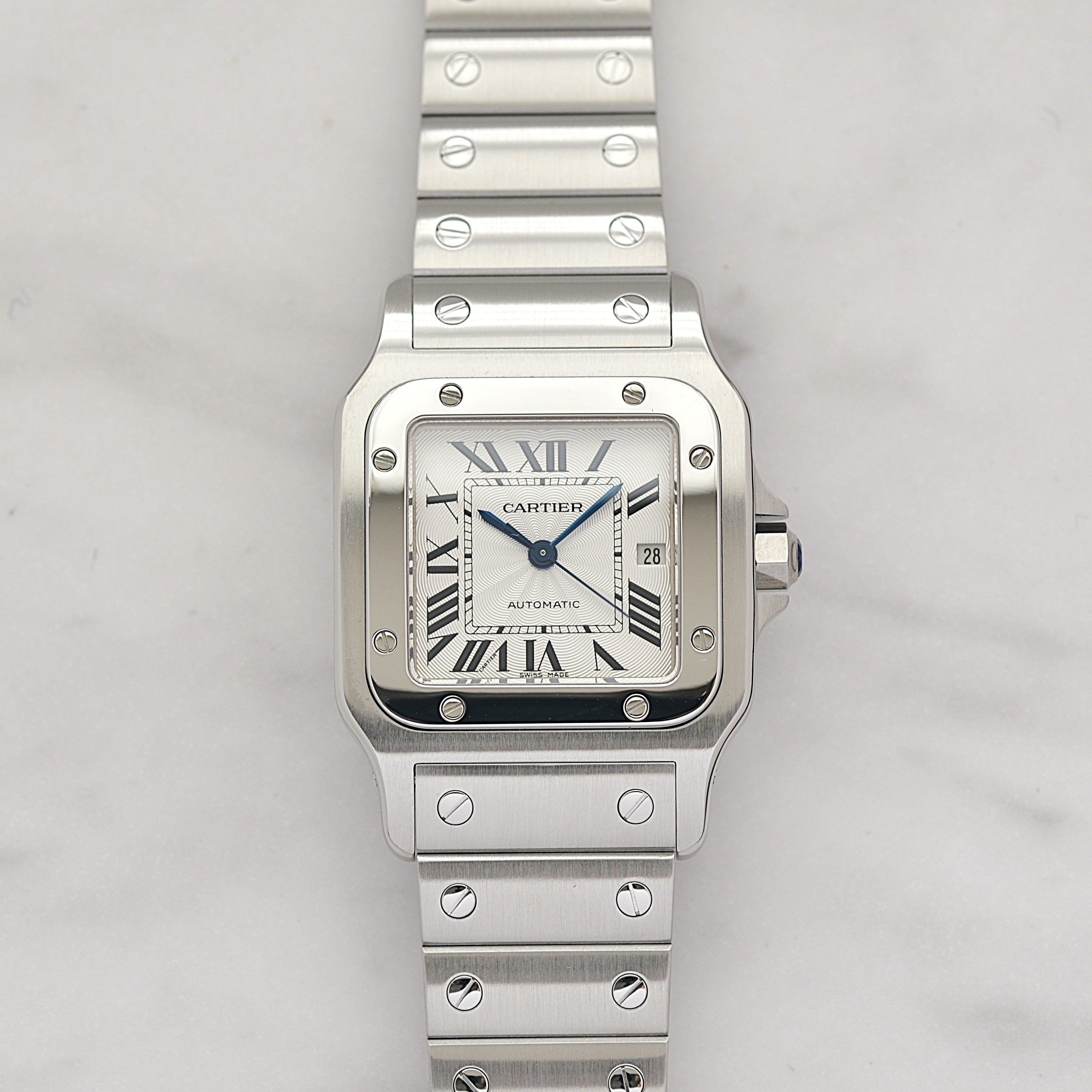 【Cartier】カルティエ サントスガルベLM ステンレス ギョーシェ文字盤 カルティエコンプリートサービス済み