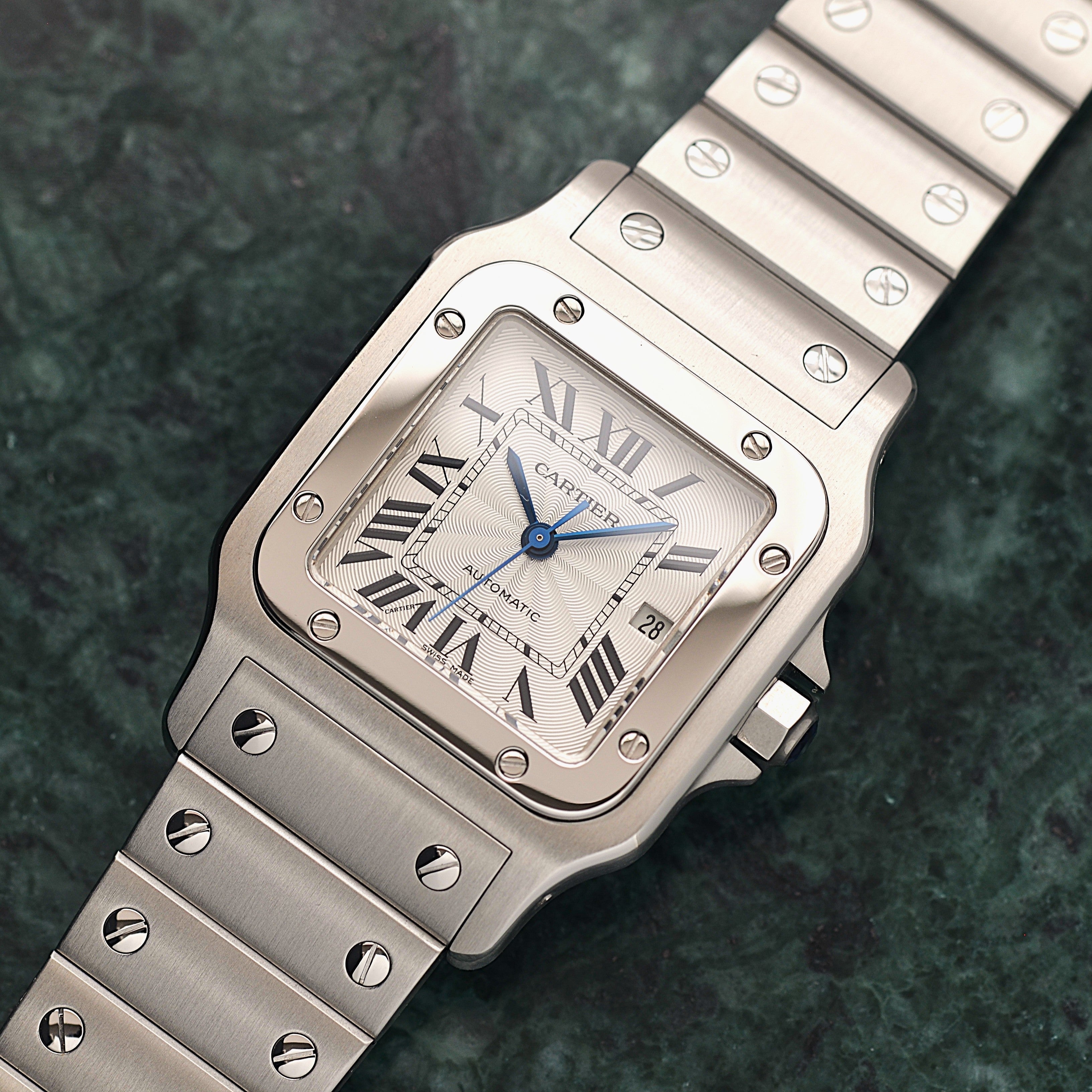 【Cartier】カルティエ サントスガルベLM ステンレス ギョーシェ文字盤 カルティエコンプリートサービス済み