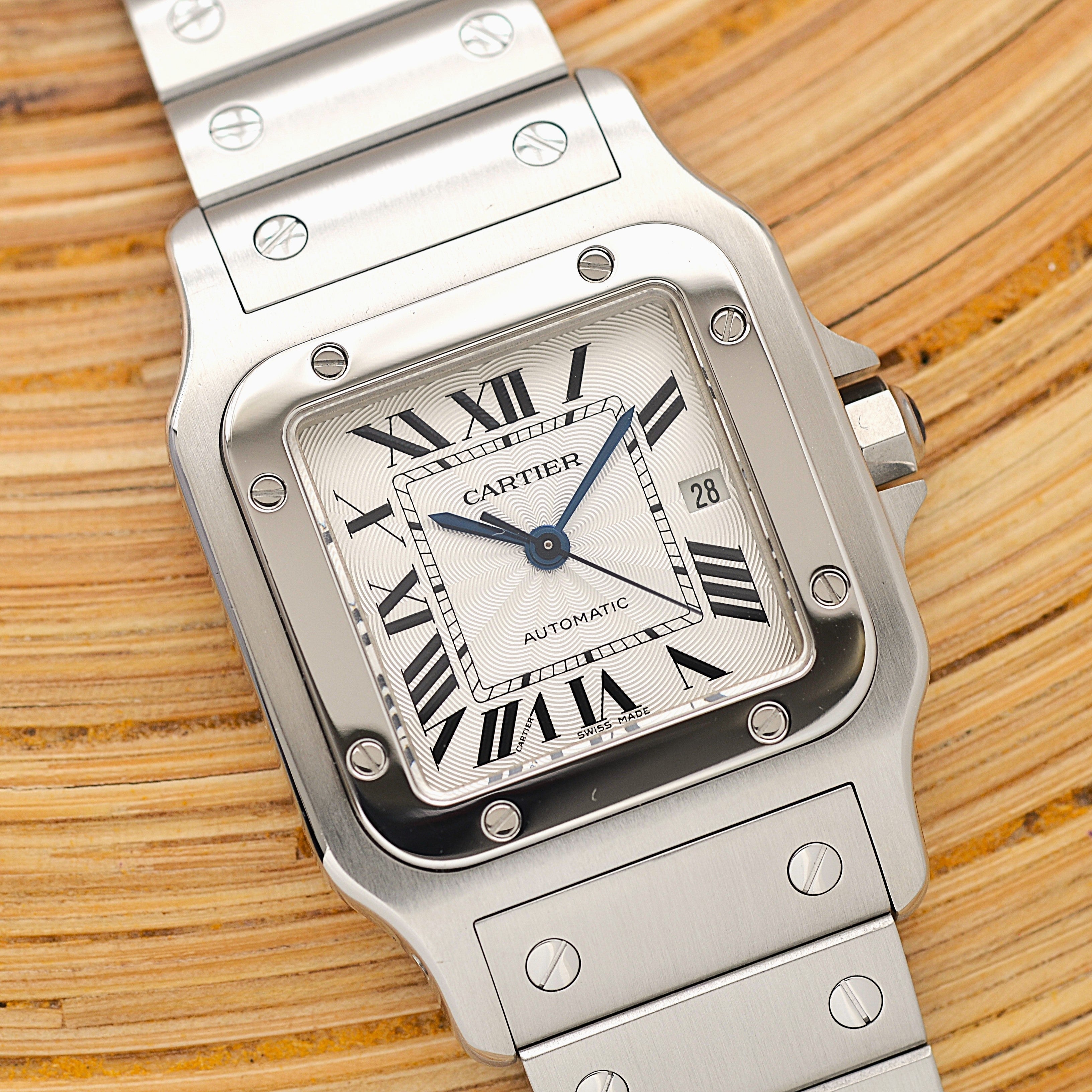 【Cartier】カルティエ サントスガルベLM ステンレス ギョーシェ文字盤 カルティエコンプリートサービス済み