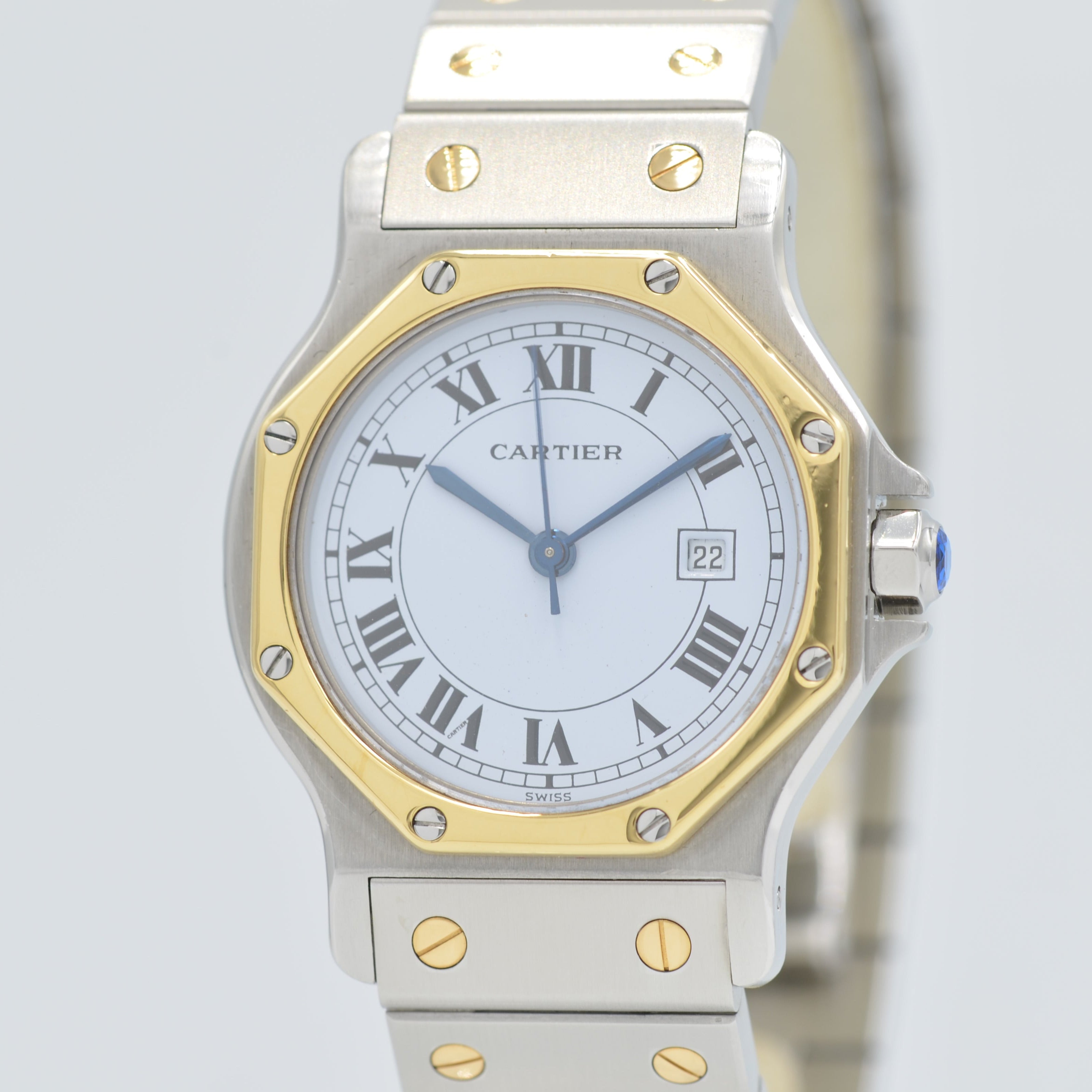 【Cartier】カルティエ<BR>サントスオクタゴン LM 18KYG×SS White roman 後期型ブレスレット付き