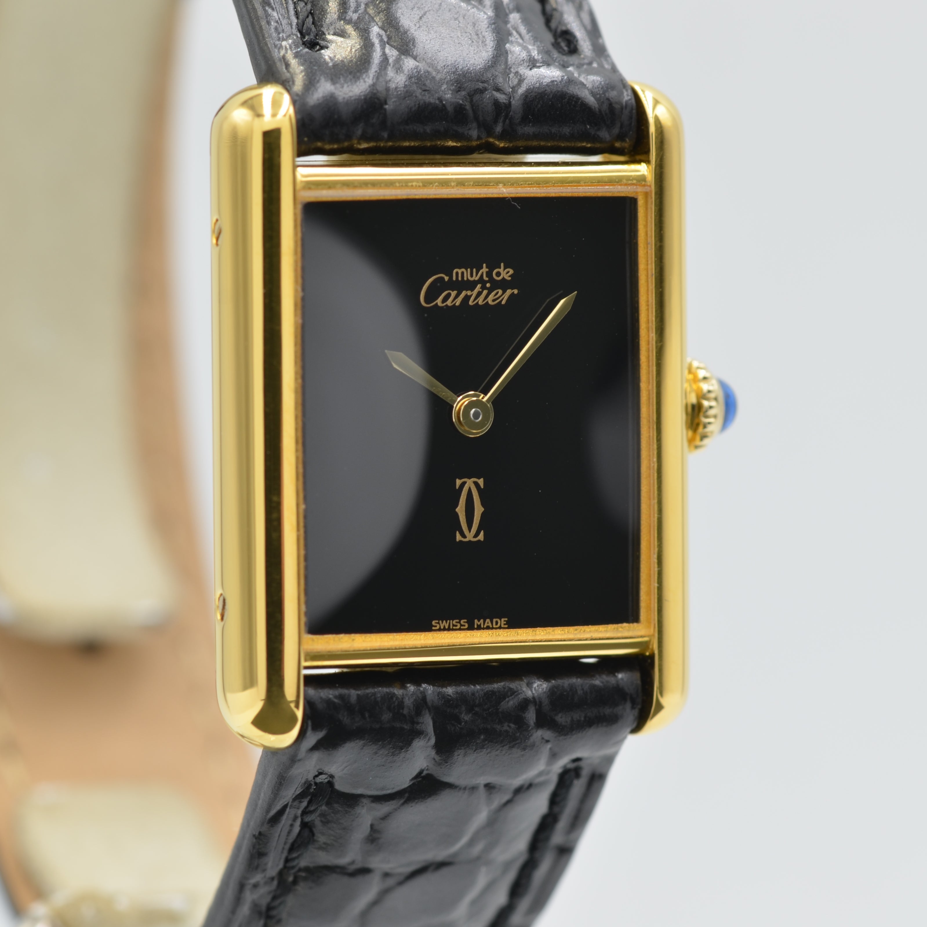 【Cartier】カルティエ<BR>マストタンク LMオニキス 永久保証書付き