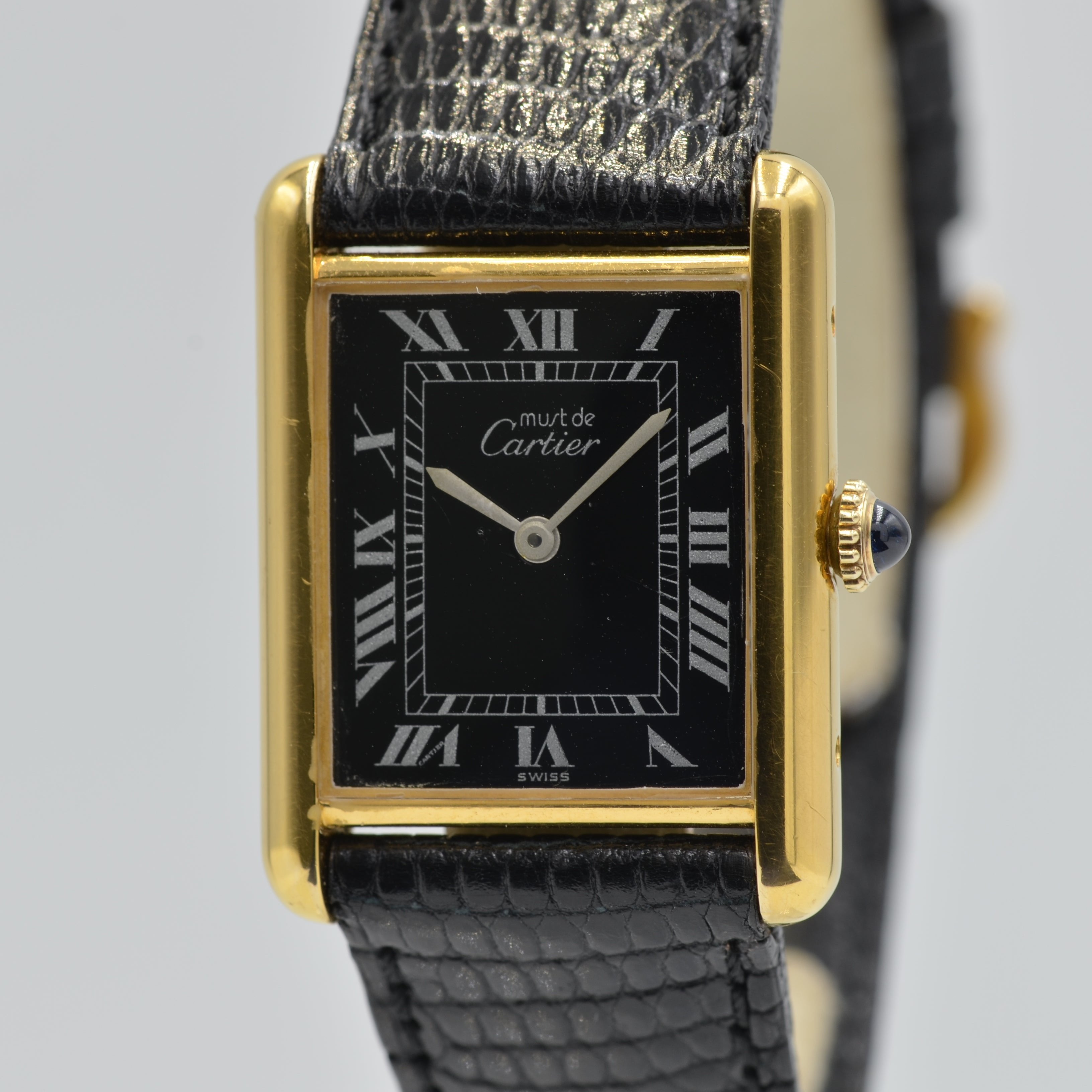 [Cartier] Cartier Must Tank LM Manual Winding Black Roman with accessories