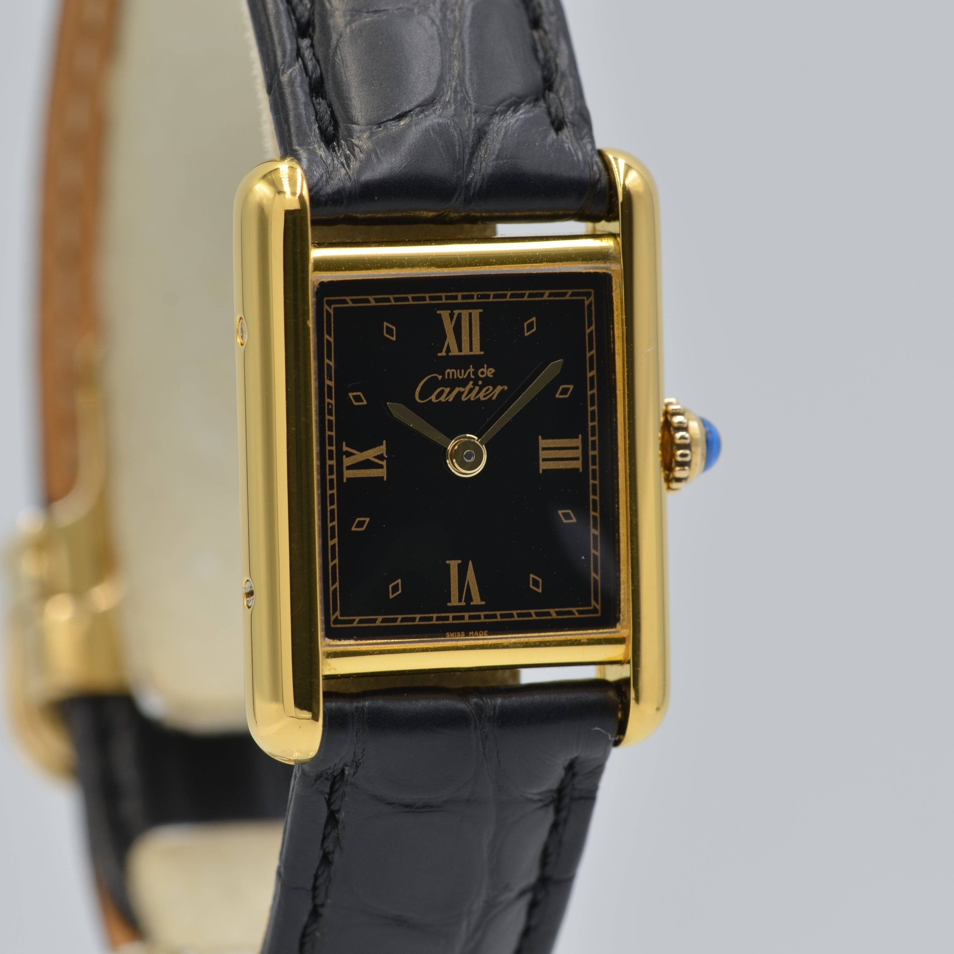 [Cartier] Cartier Must Tank SM Black 4-piece Roman with genuine D-buckle