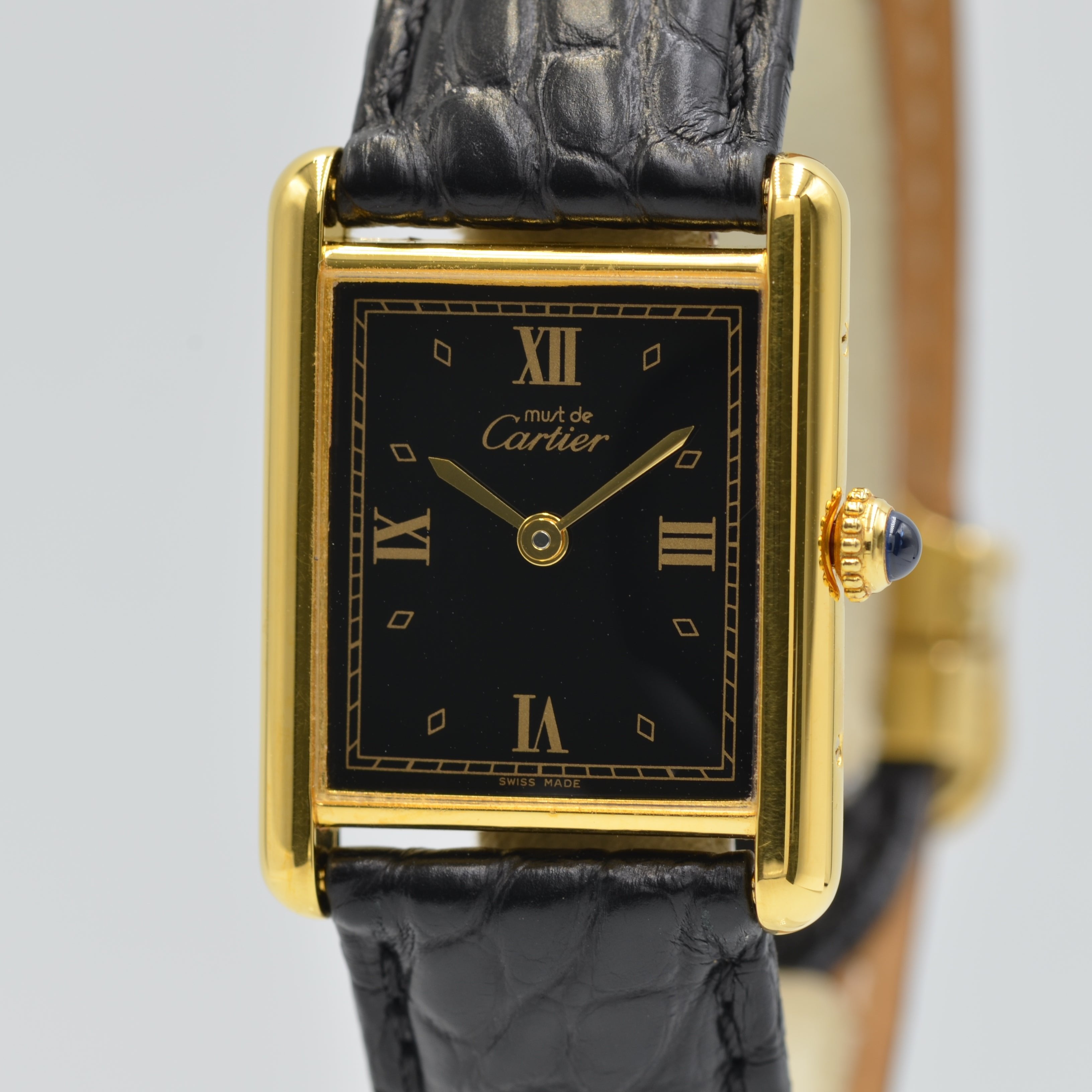 [Cartier] Cartier Must Tank LM Black 4-piece Roman with genuine D-buckle