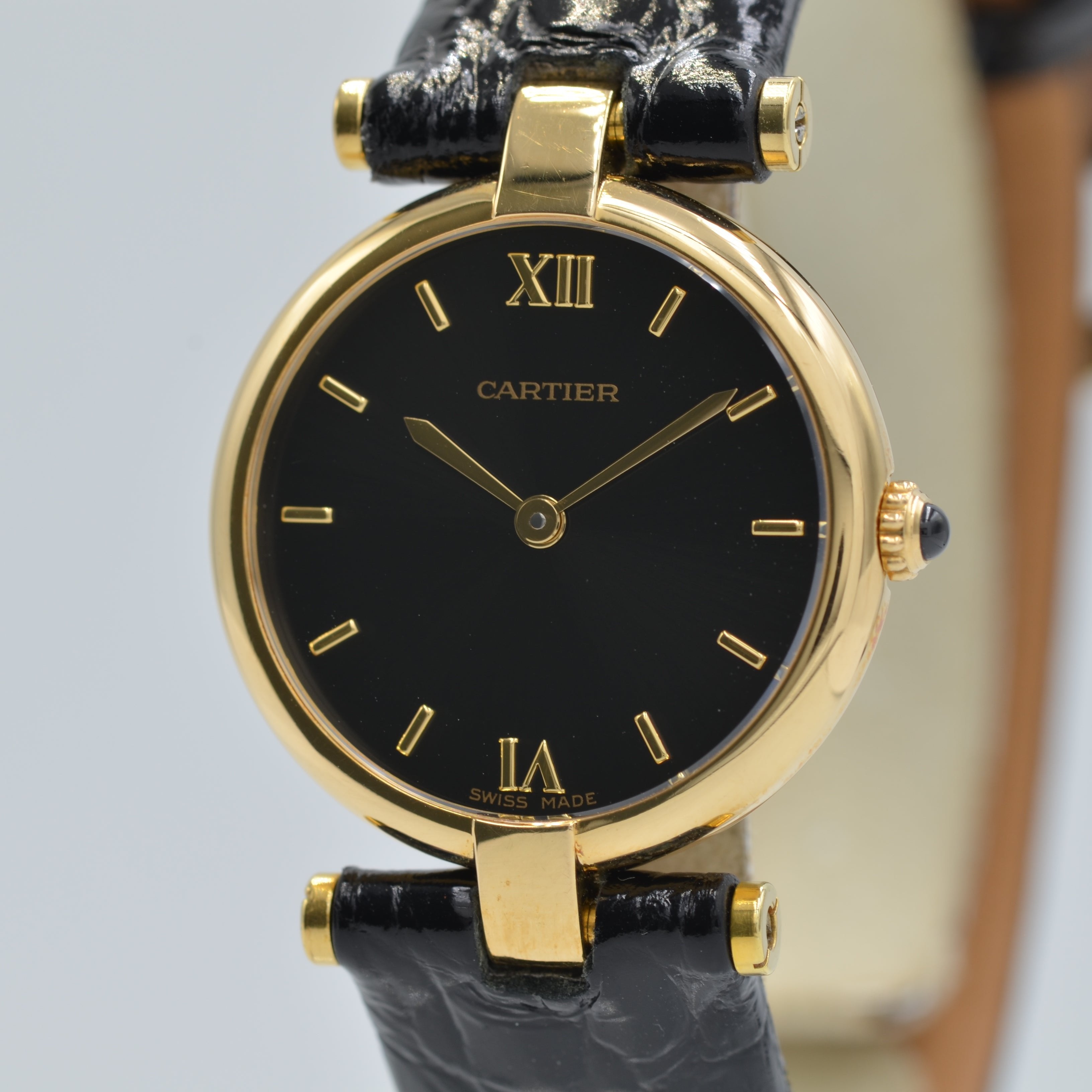 【Cartier】 カルティエ<BR>ヴァンドーム SMブラック2点ローマ18KYG  純正18KYG尾錠付き