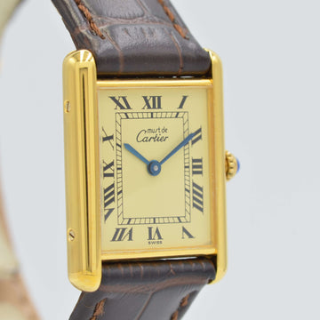 Cartier】カルティエ マストタンク LMアイボリーローマQZ 純正尾錠付き