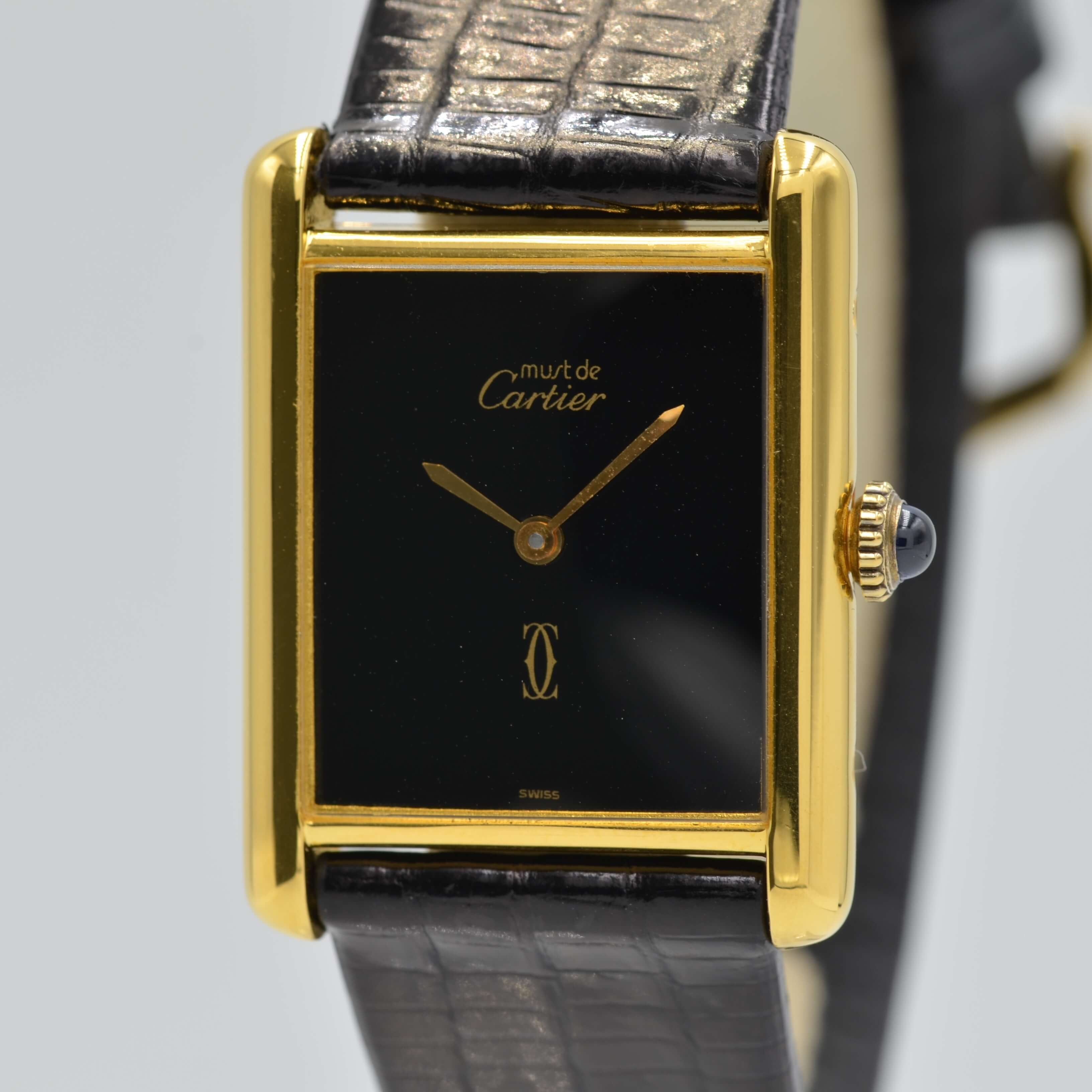 【Cartier】カルティエ<BR> マストタンク LMオニキス 純正尾錠付き