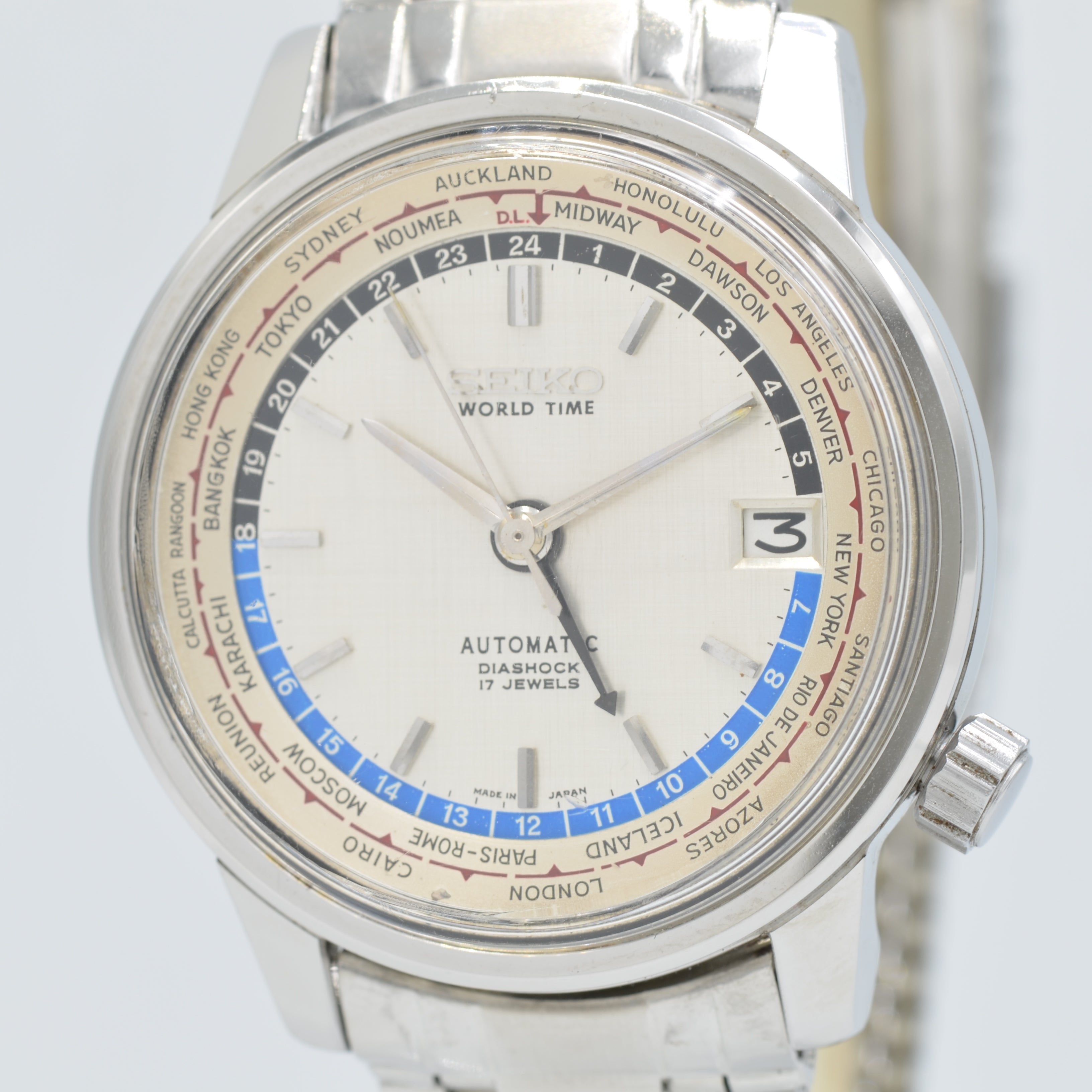 【SEIKO】セイコー<BR>ワールドタイム1st 6217-7000 東京五輪Silver <BR>純正ブレスレット付き