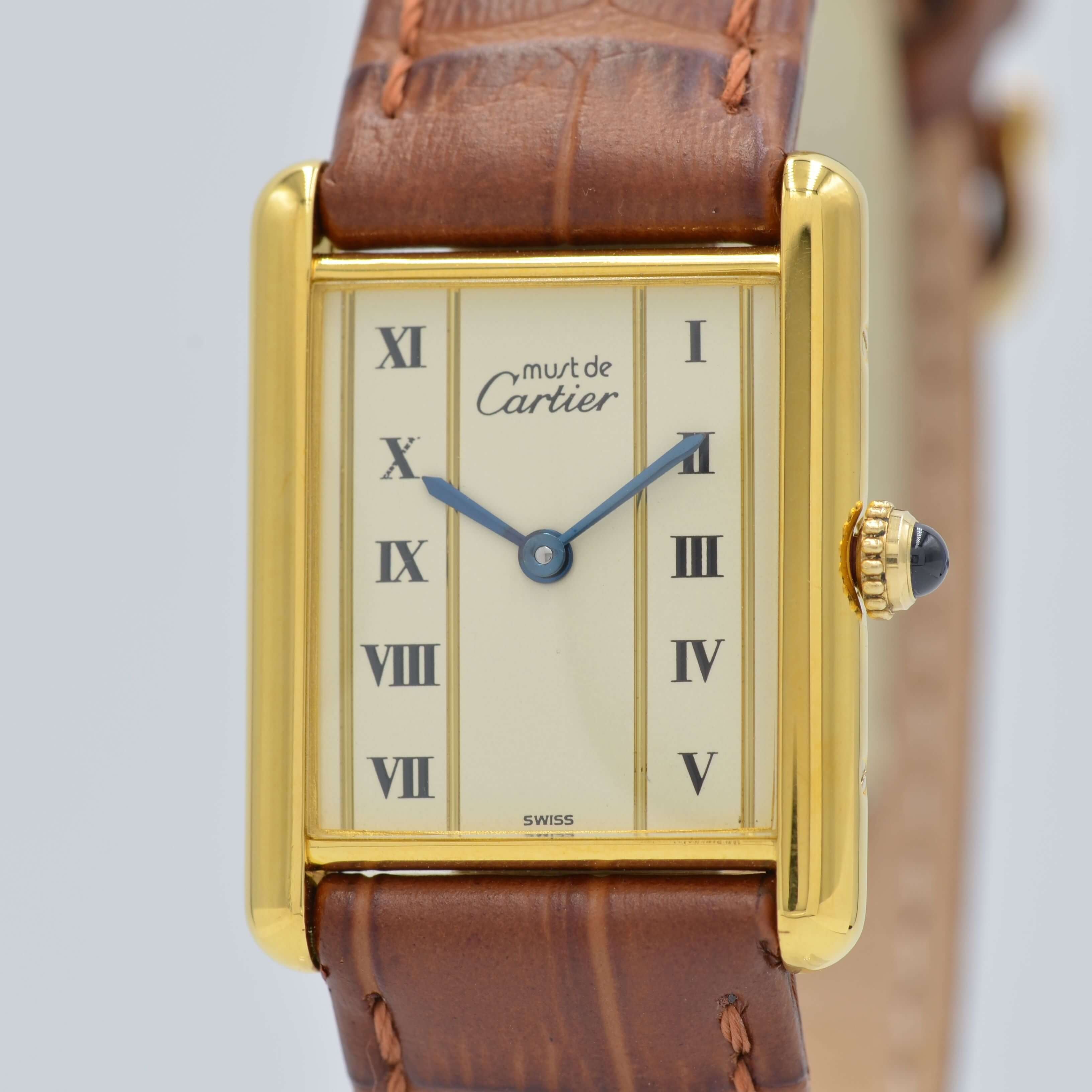 【Cartier】カルティエ<BR>マストタンク LM縦ローマ 純正尾錠付き