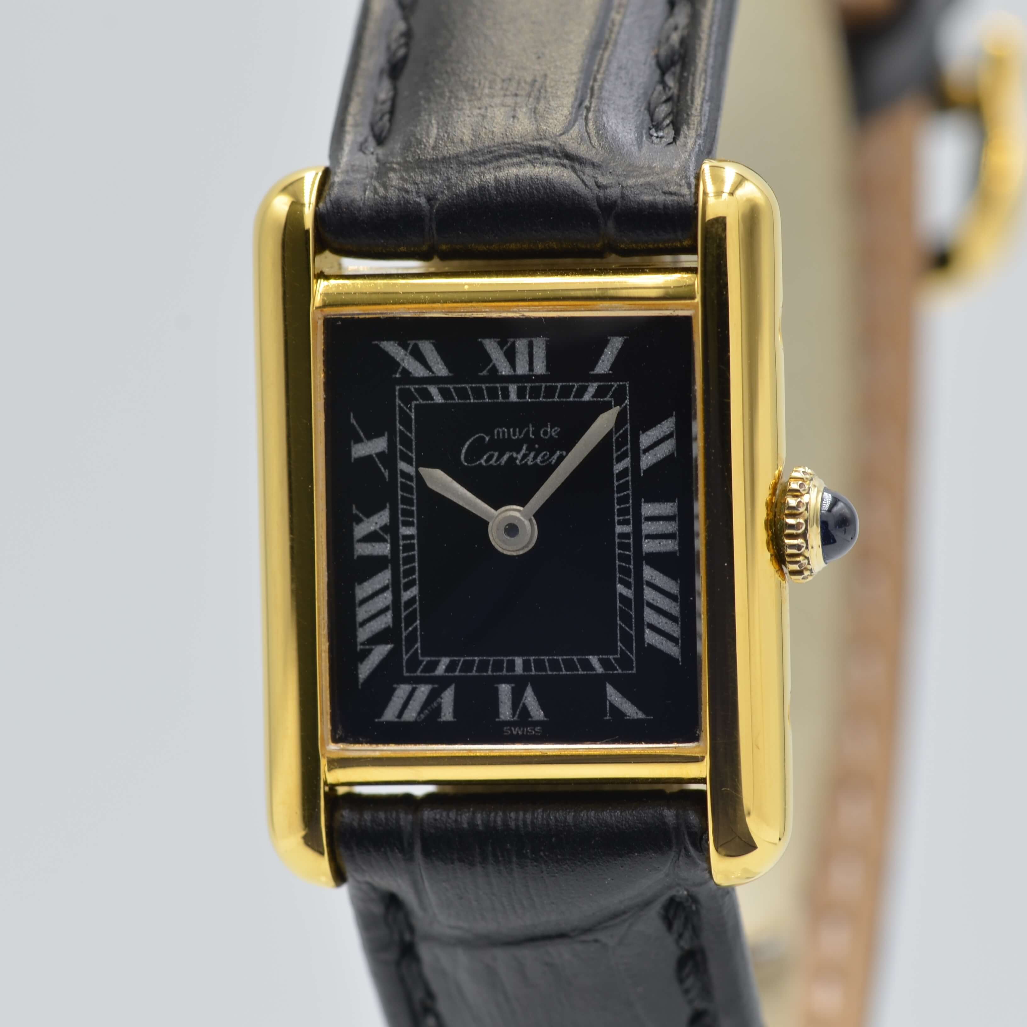 [Cartier] Cartier Must Tank SM Hand-wound Black Roman with genuine buckle