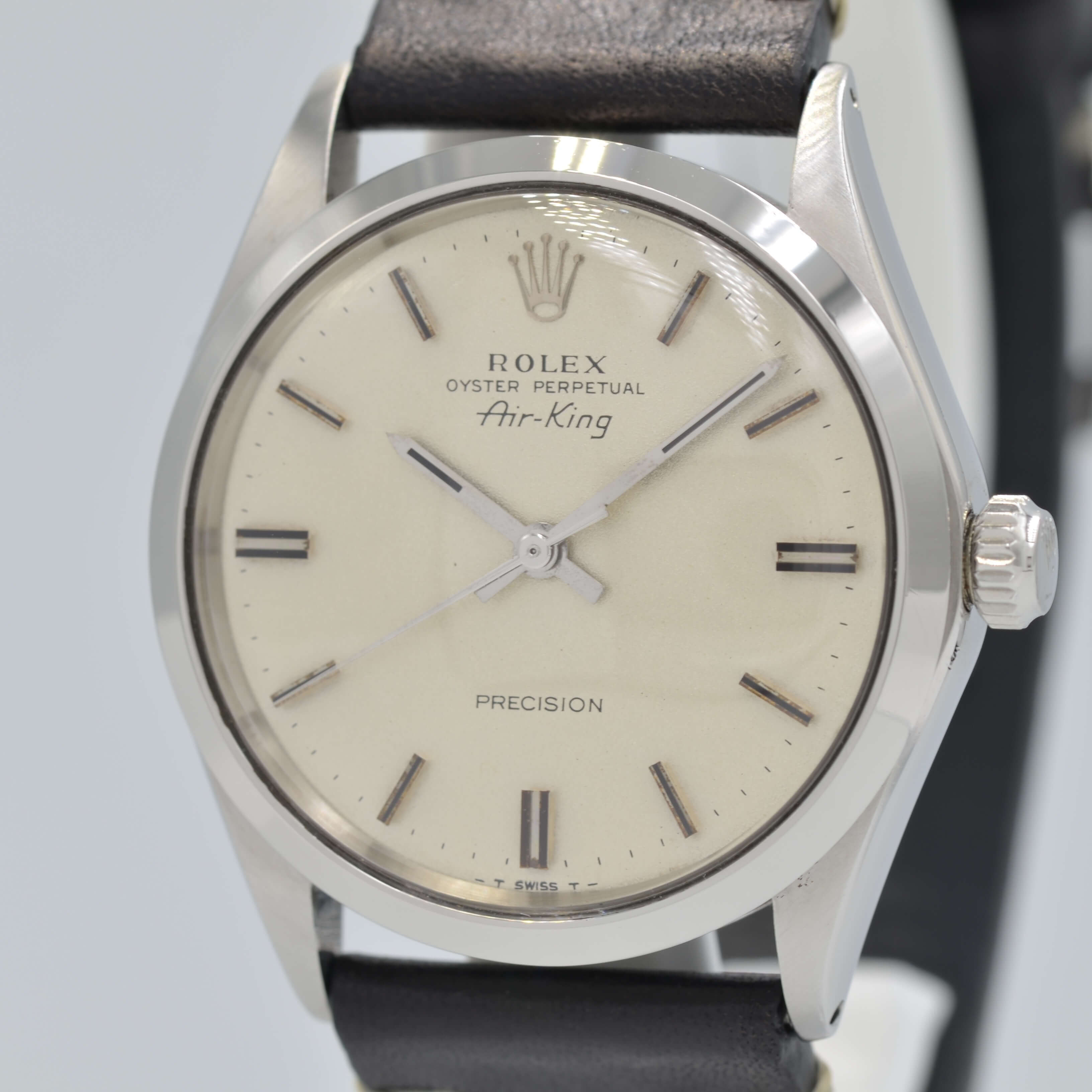 【ROLEX】ロレックス<BR>エアキング Ref.5500 Silver 梨地仕上げ 純正尾錠付き