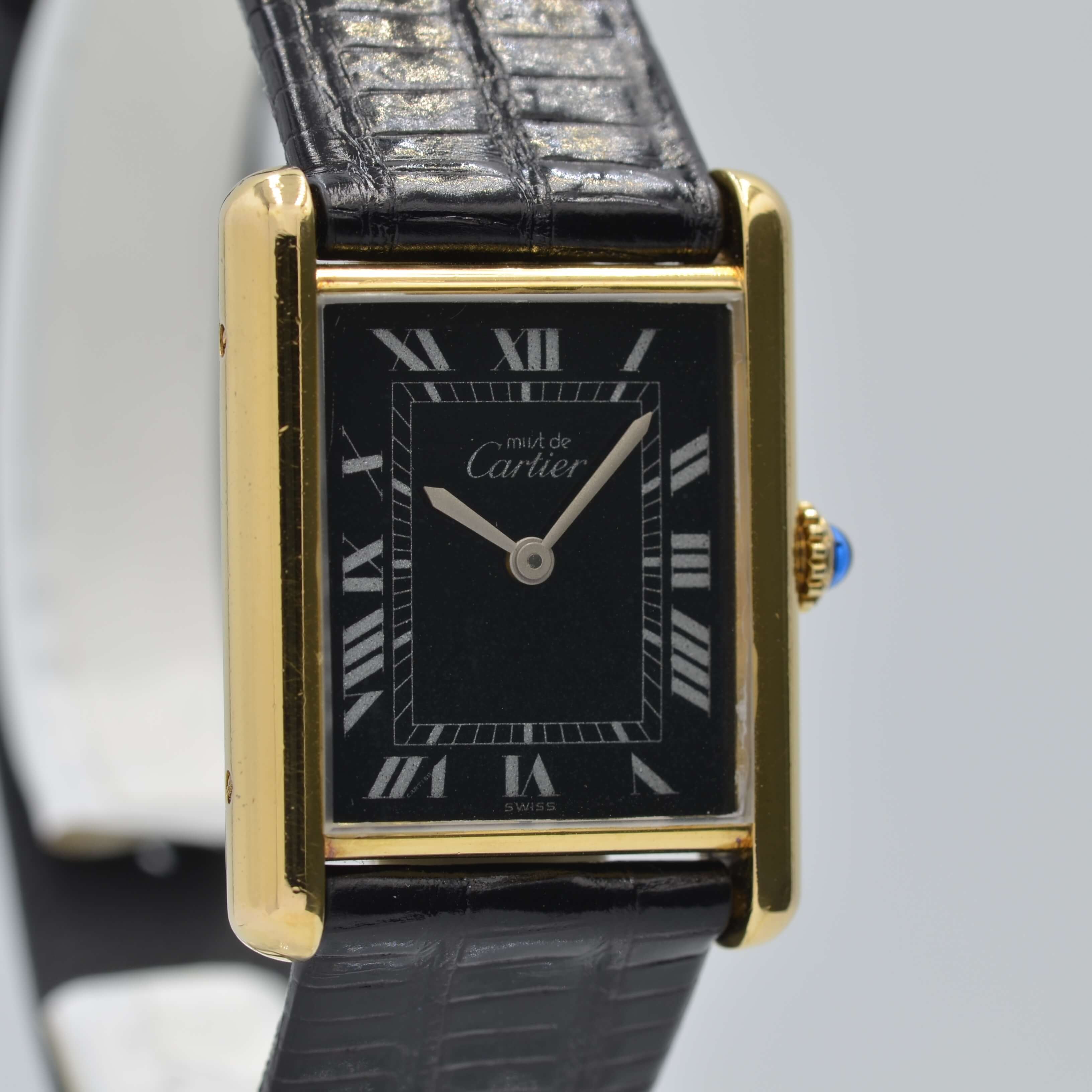 [Cartier] Cartier<br> Mast Tank LM Hand-wound Black Roma with accessories