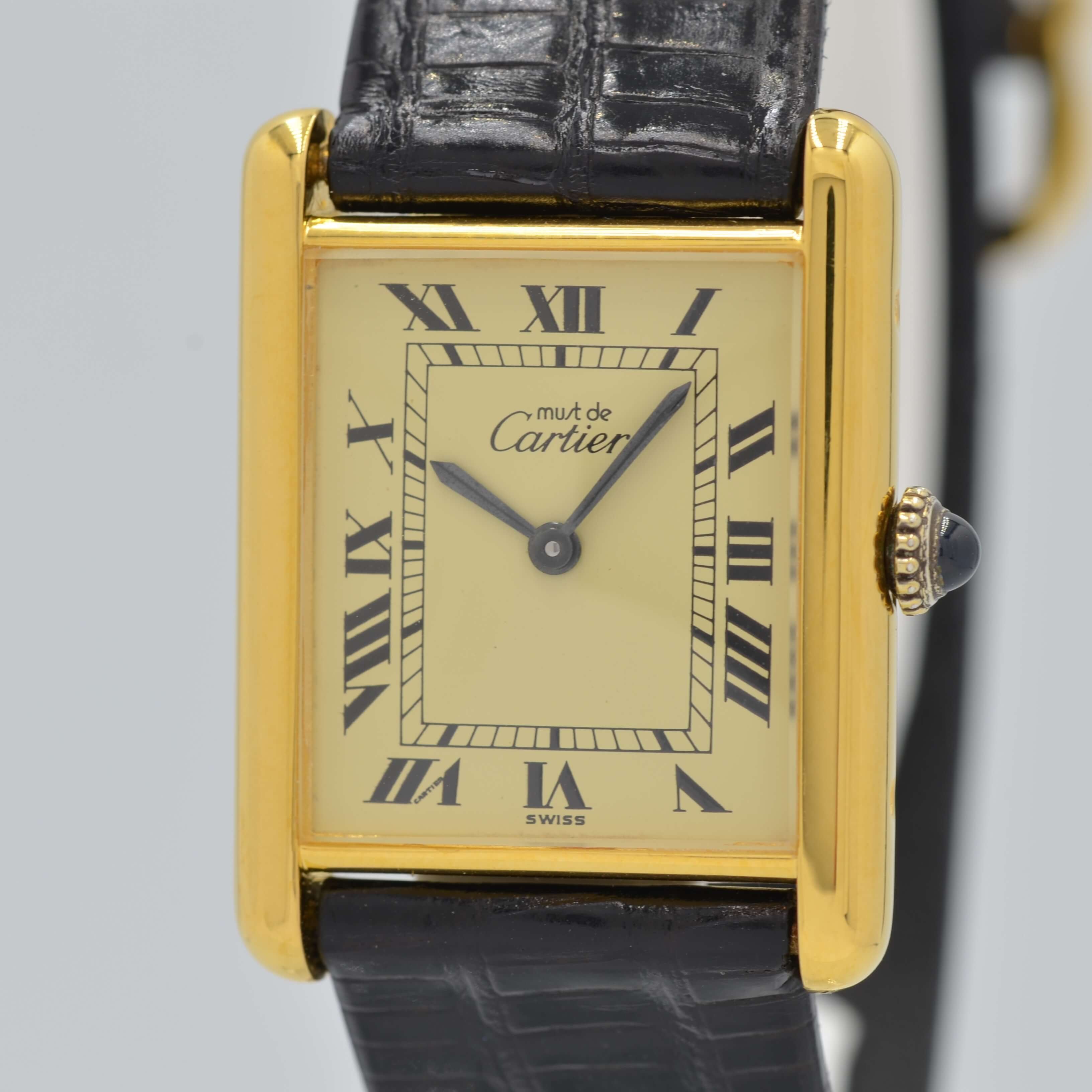 [Cartier] Cartier Must Tank LM Hand-wound Ivory with genuine Roman buckle