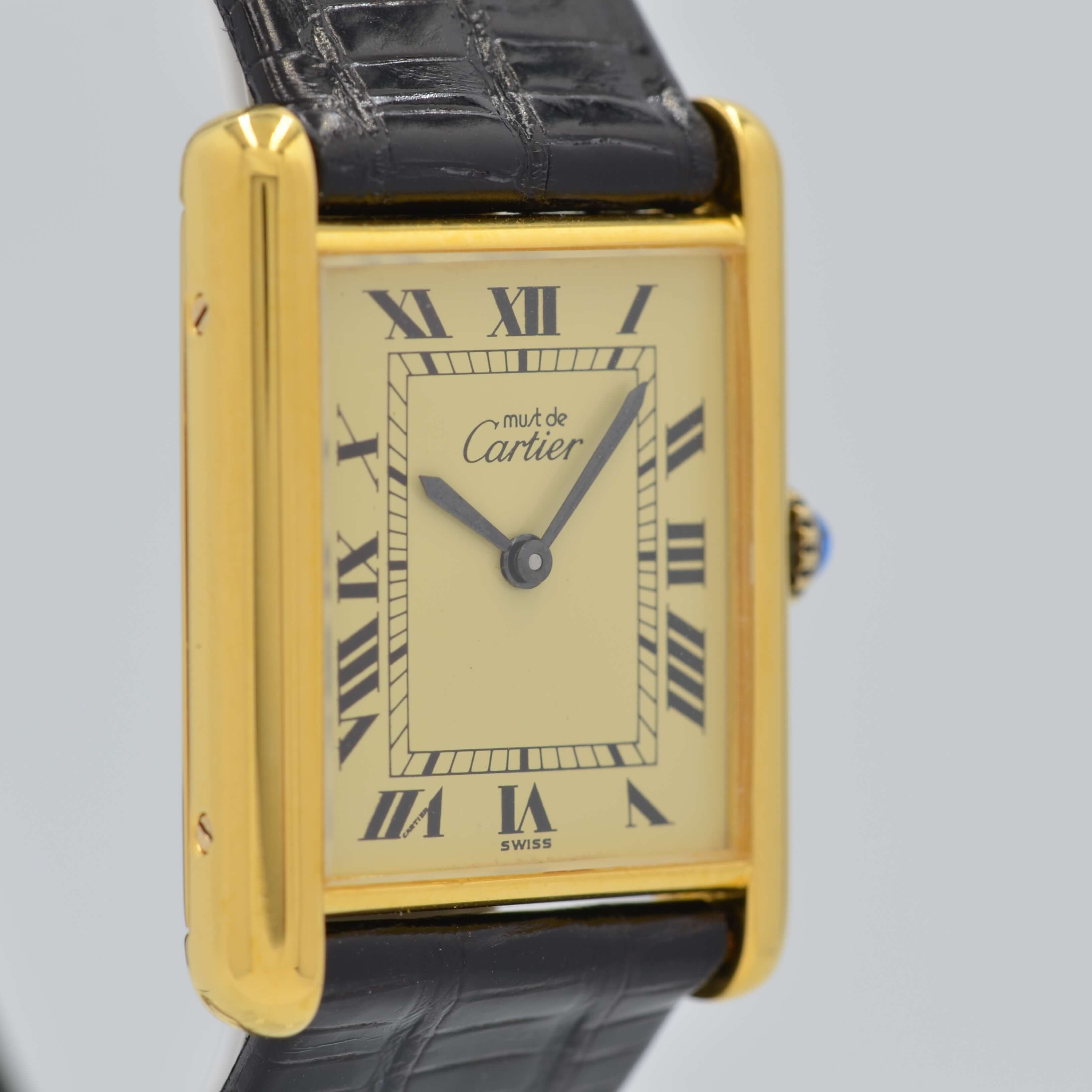 [Cartier] Cartier Must Tank LM Hand-wound Ivory with genuine Roman buckle