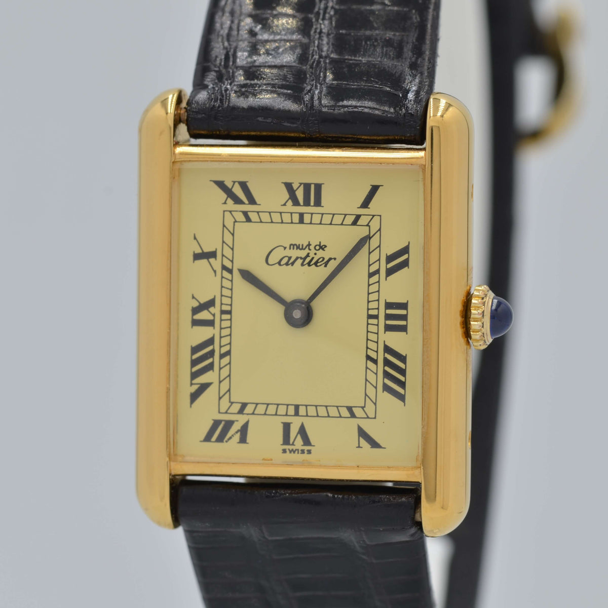 Cartier】カルティエ マストタンク LM手巻きアイボリーローマ 純正尾錠 