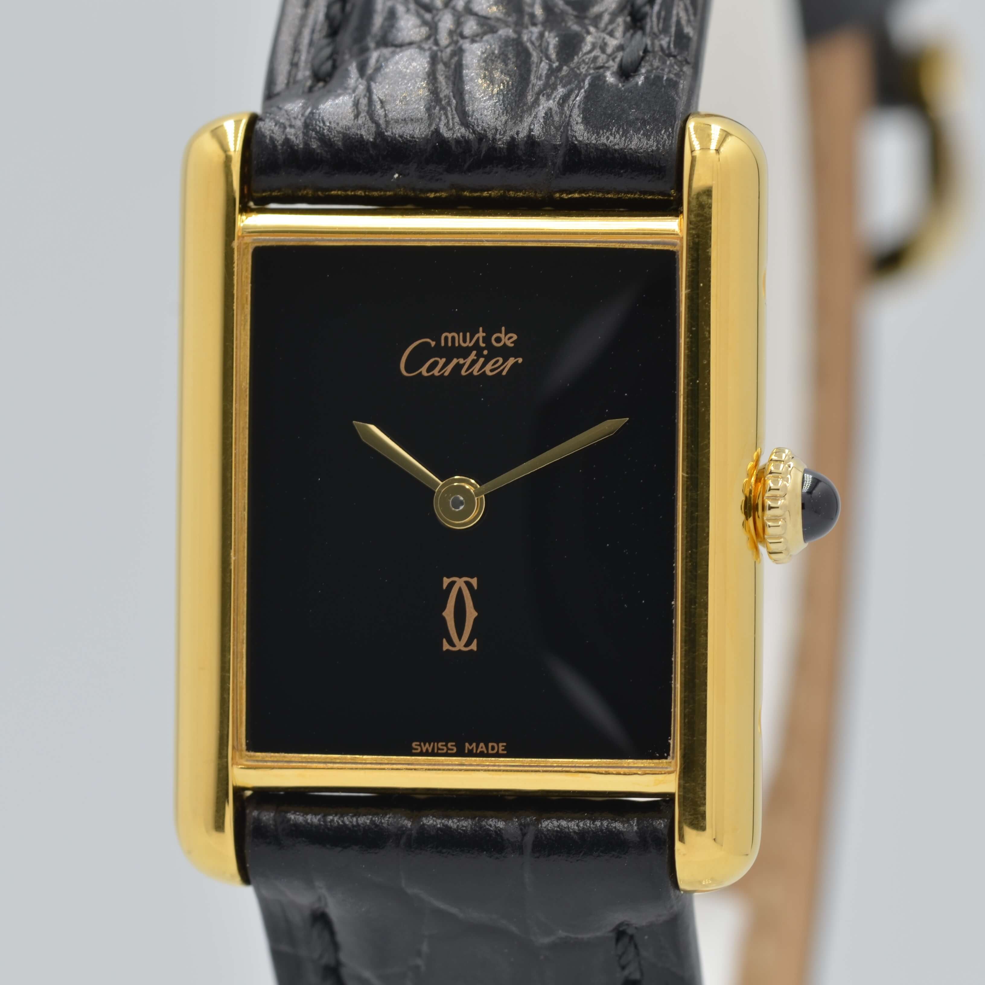 【Cartier】カルティエ マストタンク LM手巻きオニキス 永久保証書付き