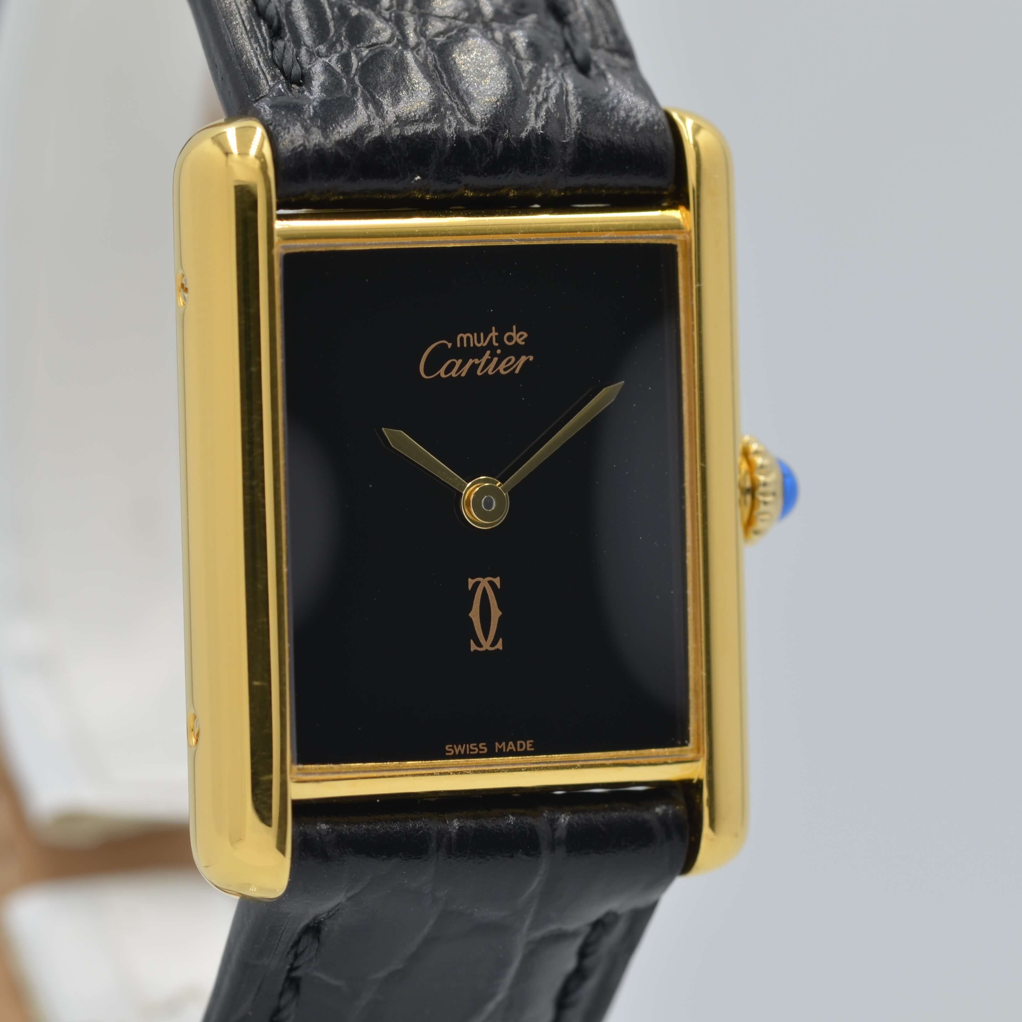 【Cartier】カルティエ マストタンク LM手巻きオニキス 永久保証書付き