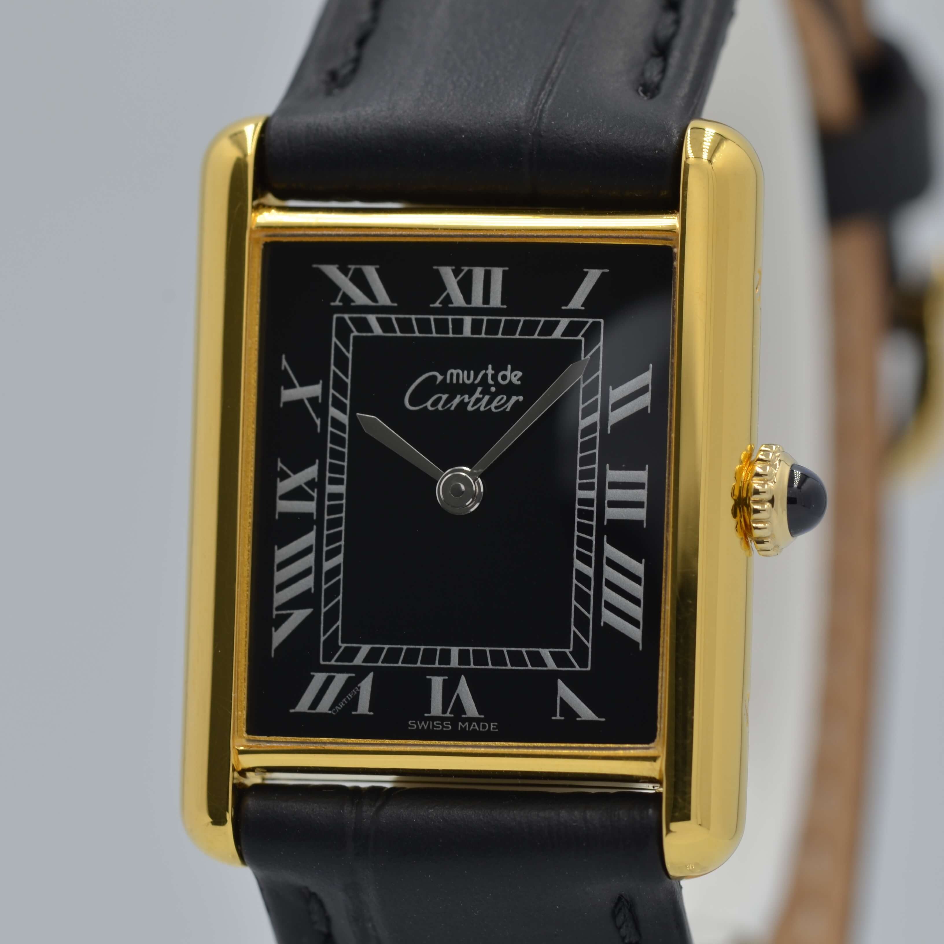 [Cartier] Cartier Must Tank LM Manual Winding Black Roman with Lifetime Warranty