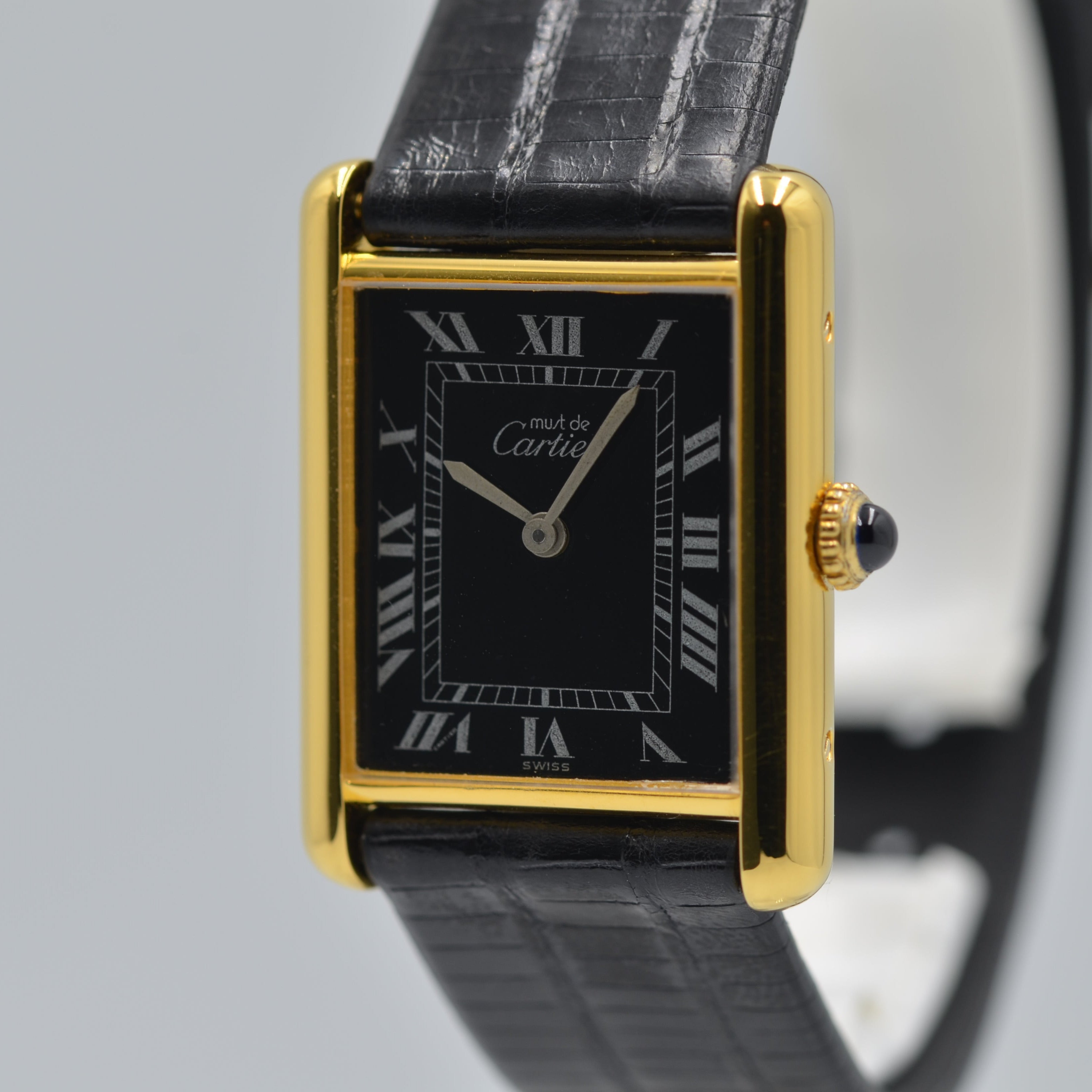【Cartier】カルティエ マストタンクLM手巻きブラックローマ 純正尾錠付き