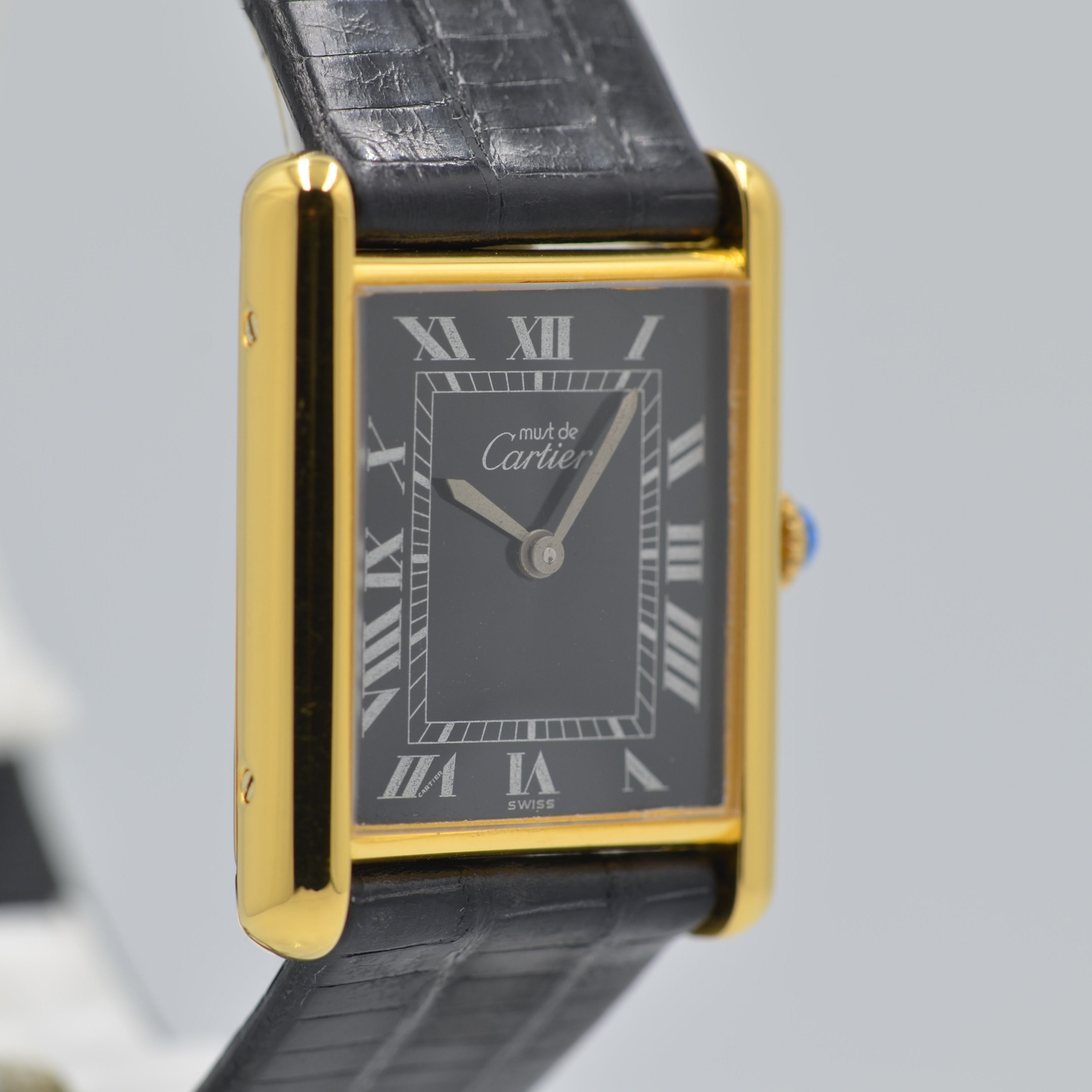 【Cartier】カルティエ マストタンクLM手巻きブラックローマ 純正尾錠付き