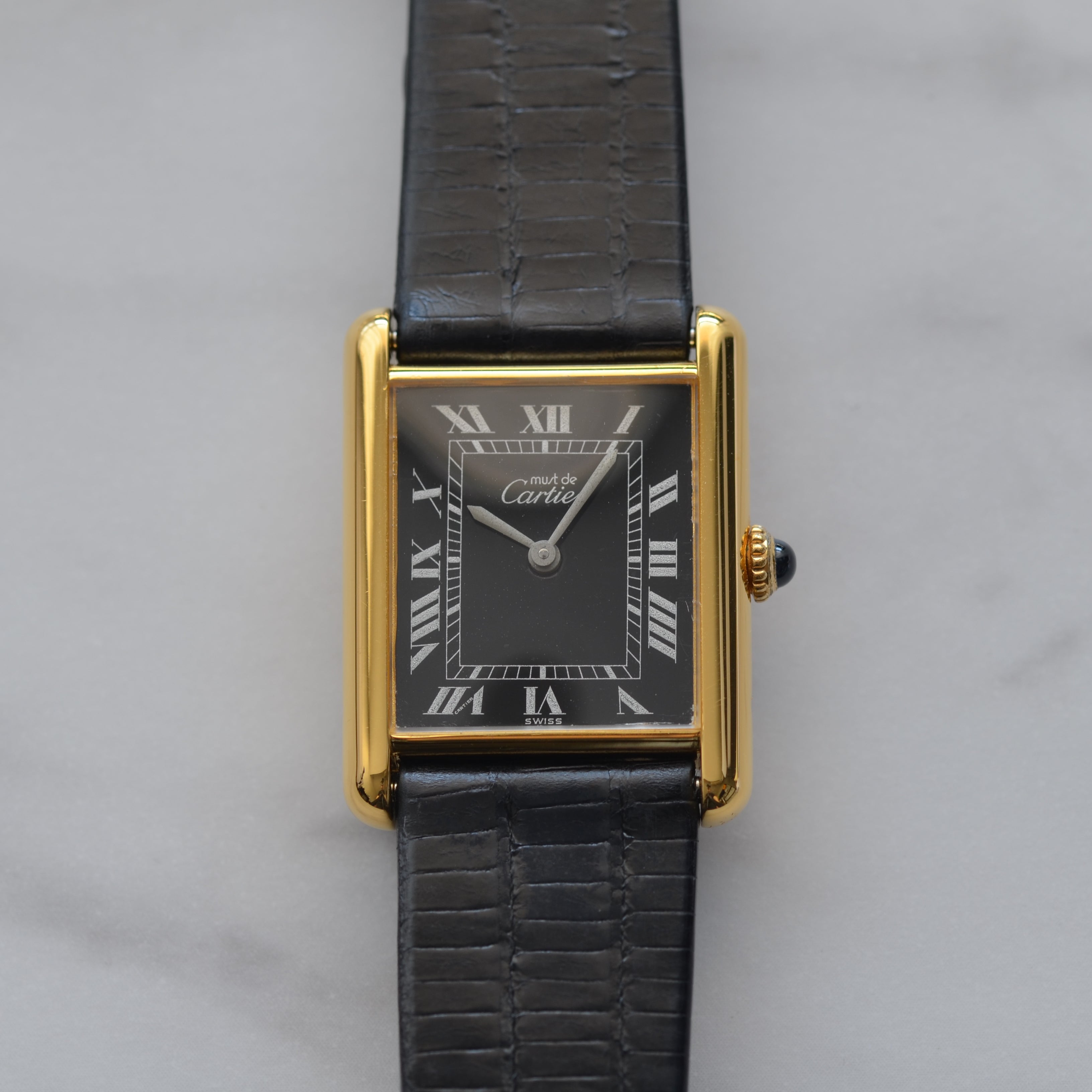 【Cartier】カルティエ マストタンクLM手巻きブラックローマ 純正尾錠付き