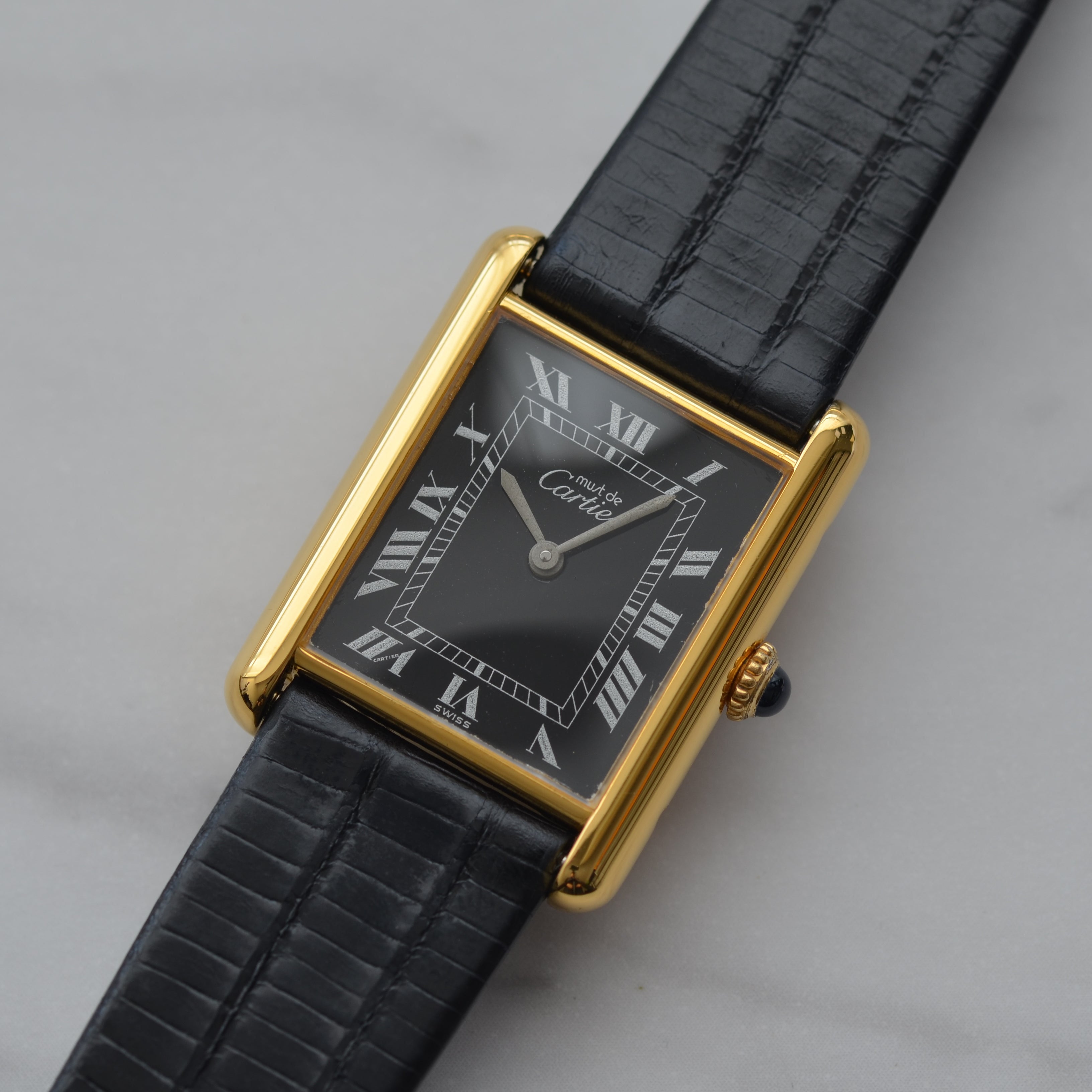 【Cartier】カルティエ マストタンクLM手巻きブラックローマ 純正尾錠付き