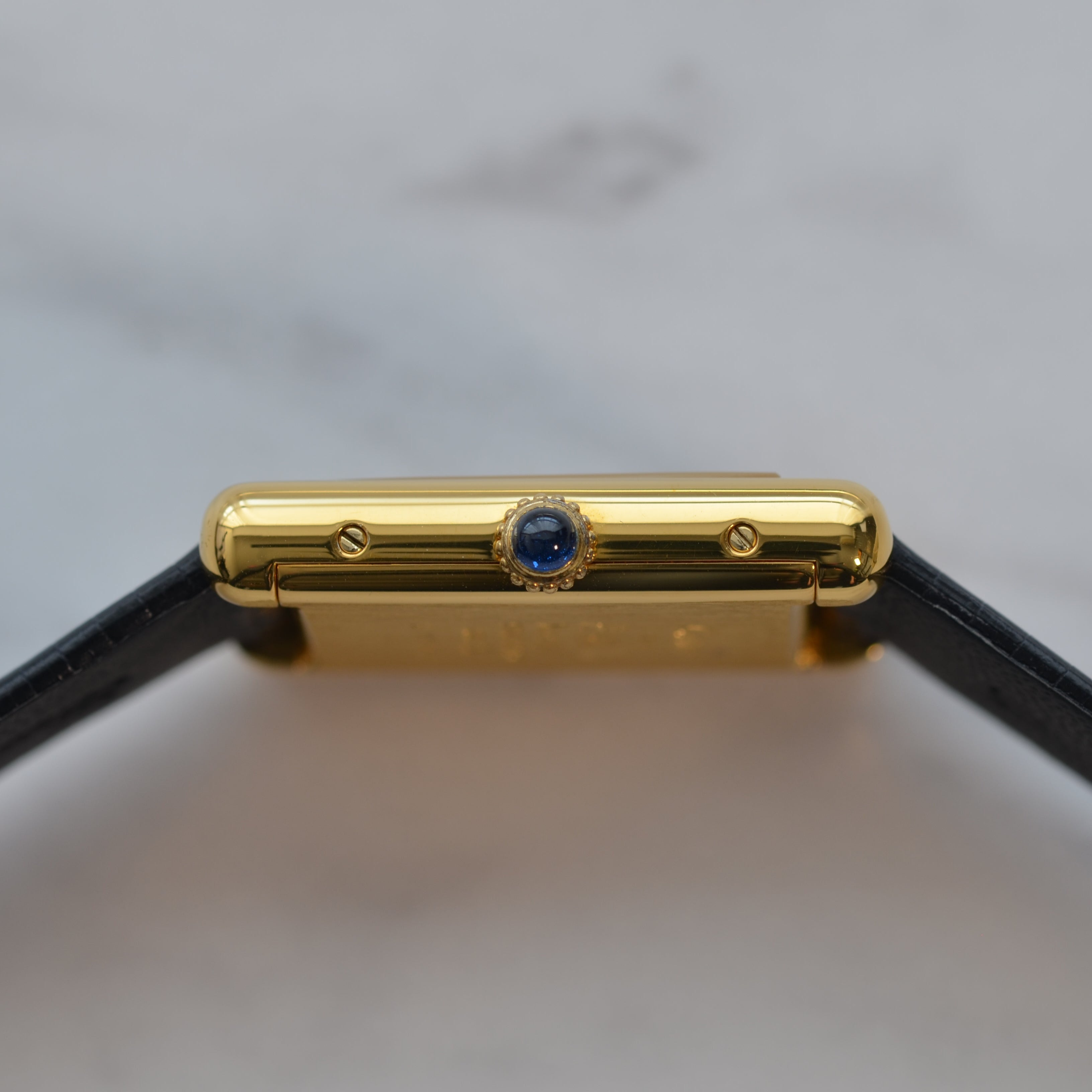 【Cartier】カルティエ マストタンクLM手巻きブラックローマ 純正尾錠付き
