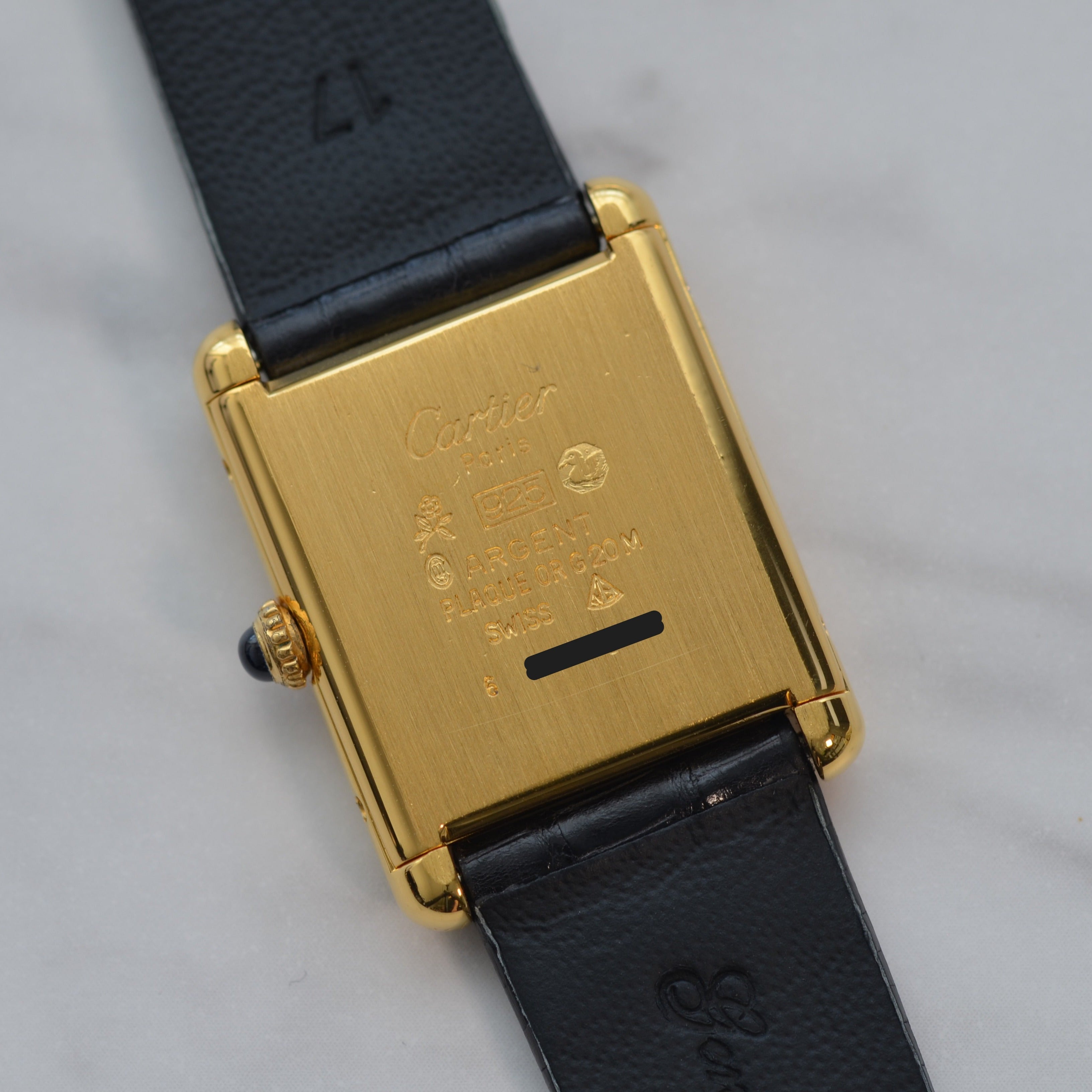 【Cartier】カルティエ マストタンクLM手巻きブラックローマ 純正尾錠付き