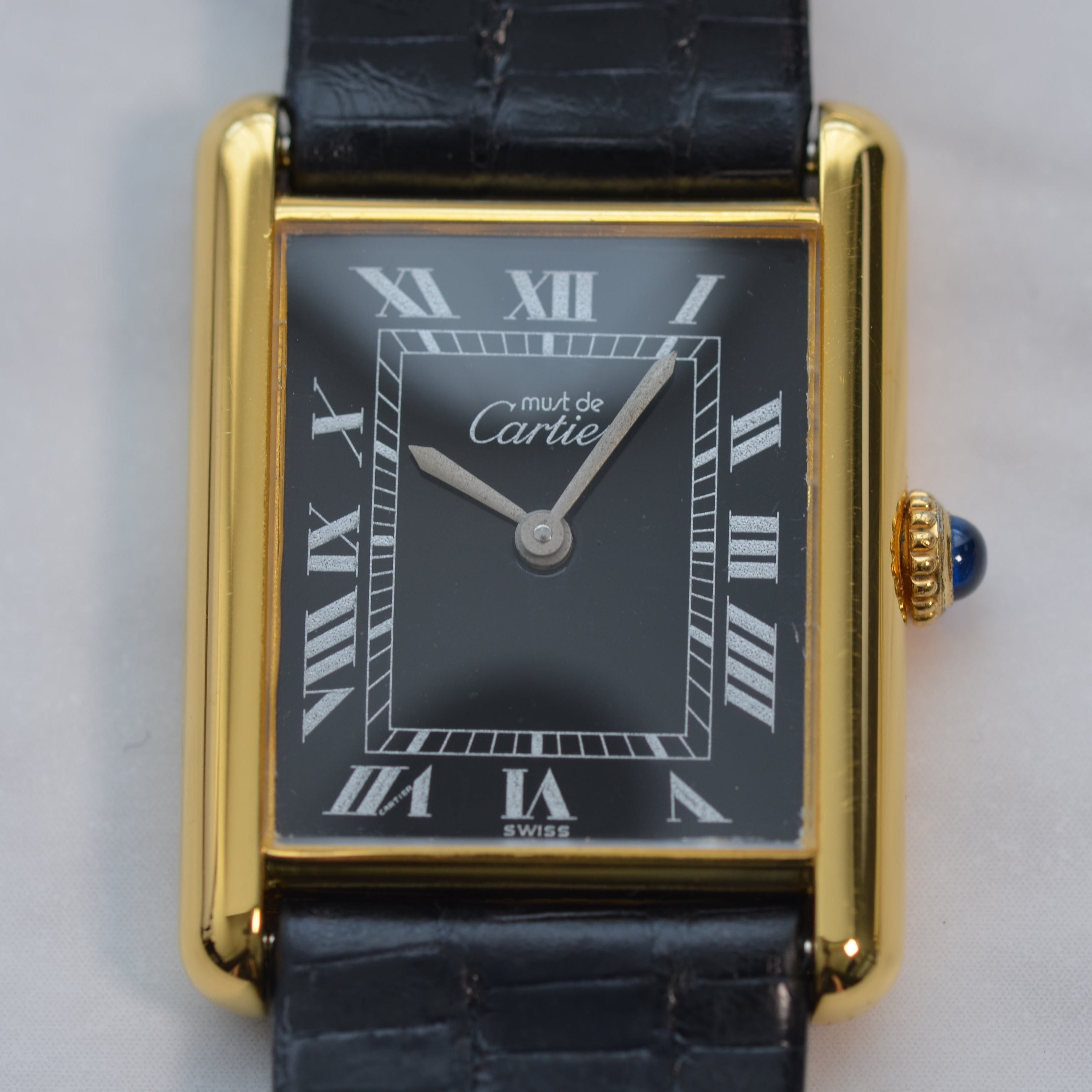 【Cartier】カルティエ マストタンクLM手巻きブラックローマ 純正尾錠付き