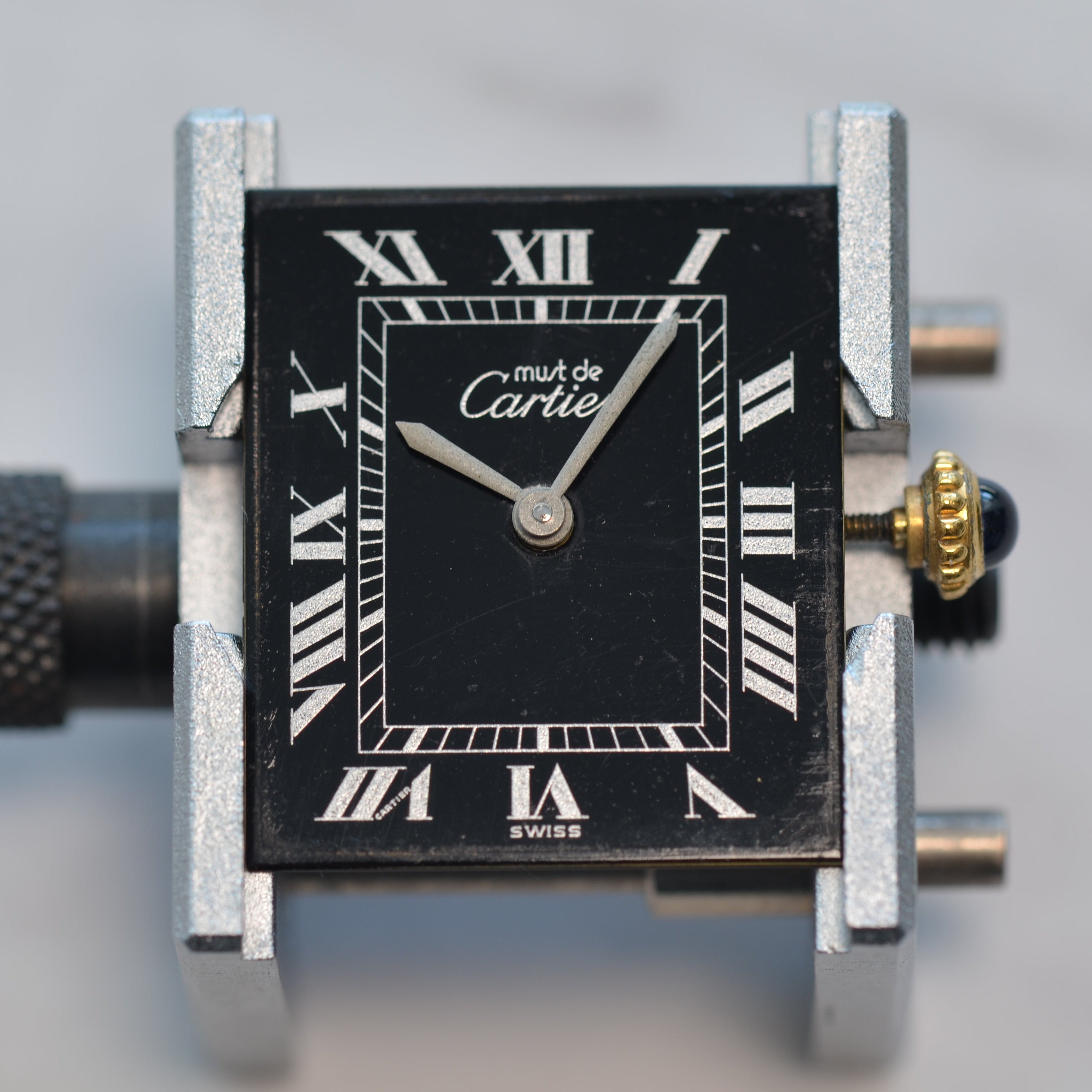 【Cartier】カルティエ マストタンクLM手巻きブラックローマ 純正尾錠付き