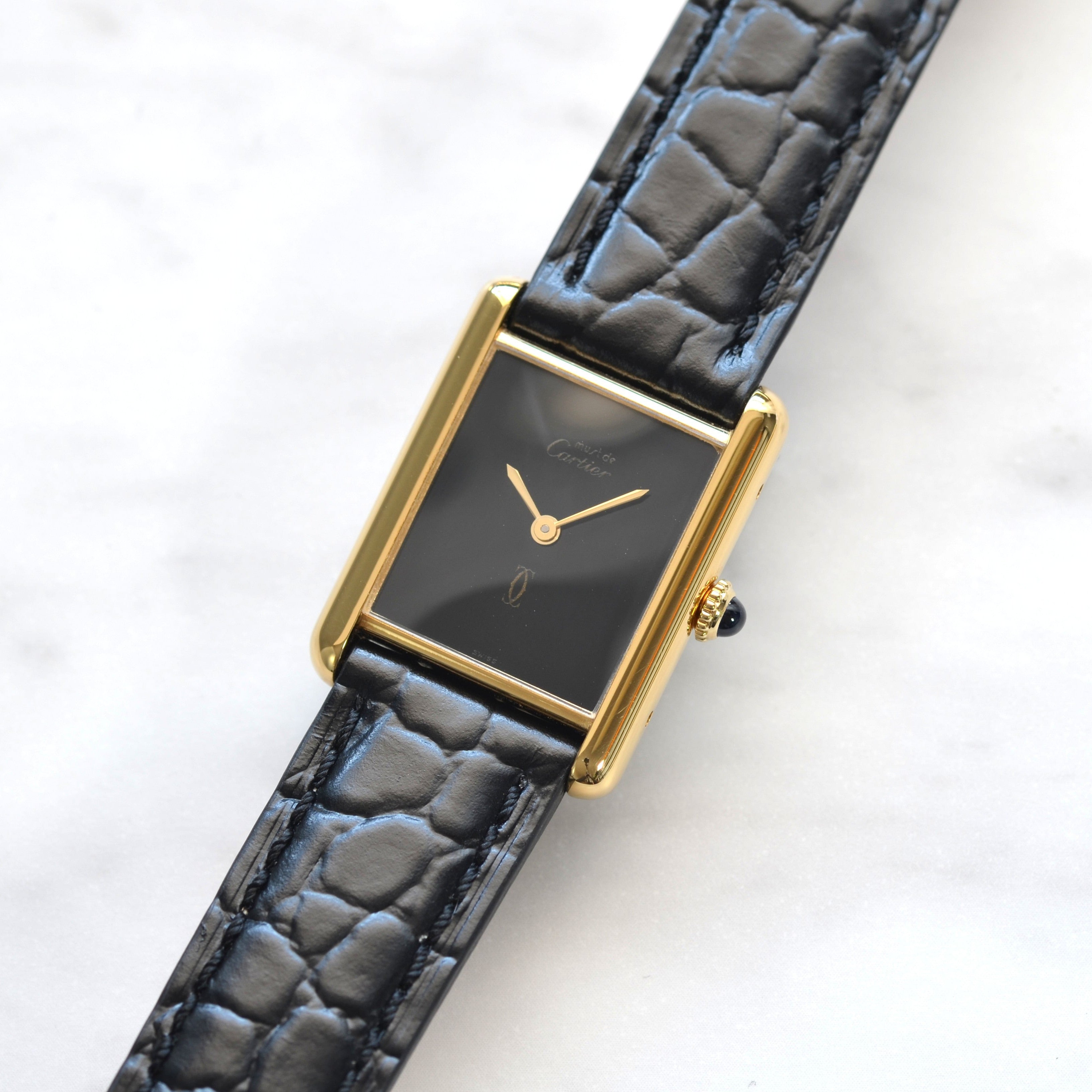 【Cartier】カルティエ マストタンク LM手巻きオニキス 永久保証書付き オリジナルダイヤル