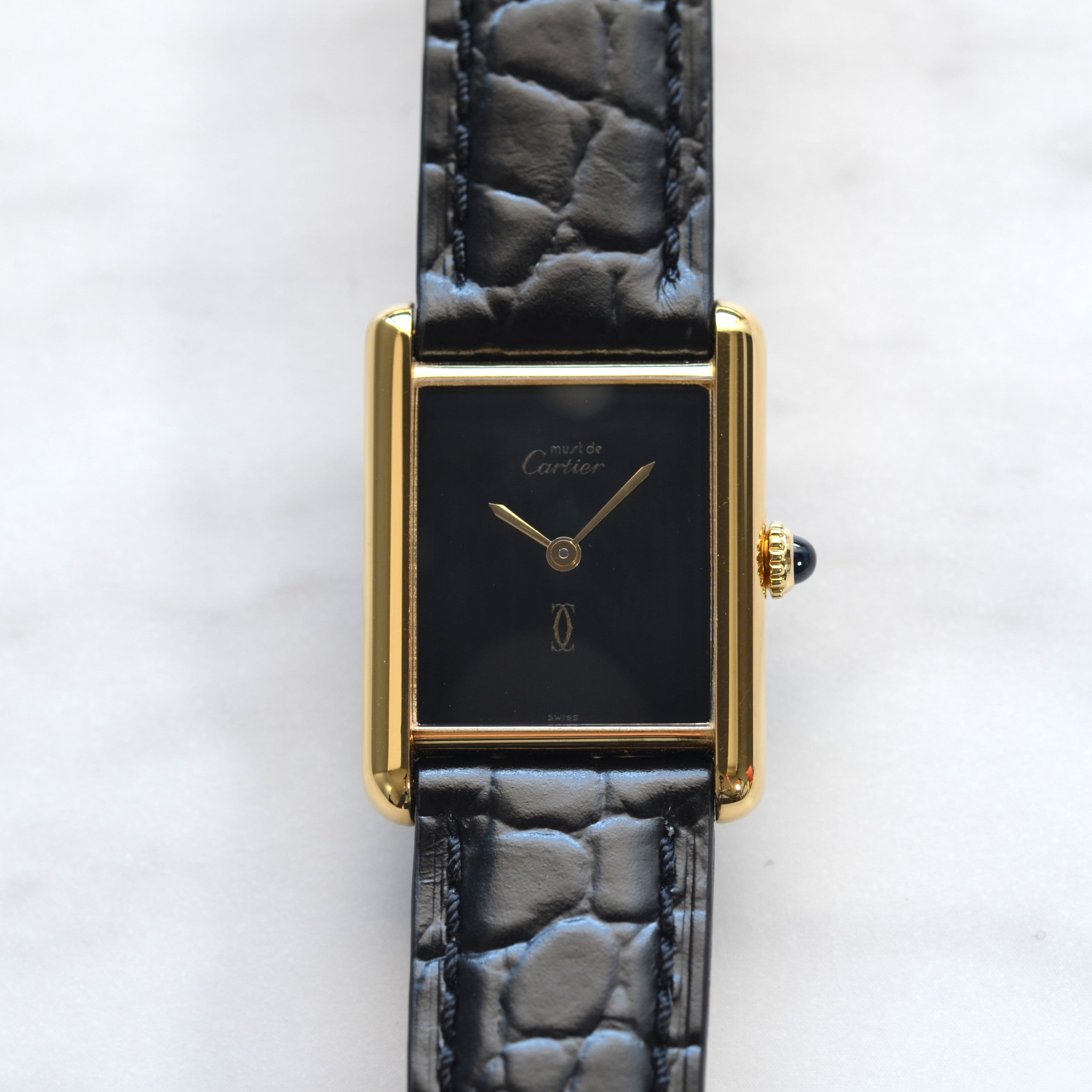 【Cartier】カルティエ マストタンク LM手巻きオニキス 永久保証書付き オリジナルダイヤル