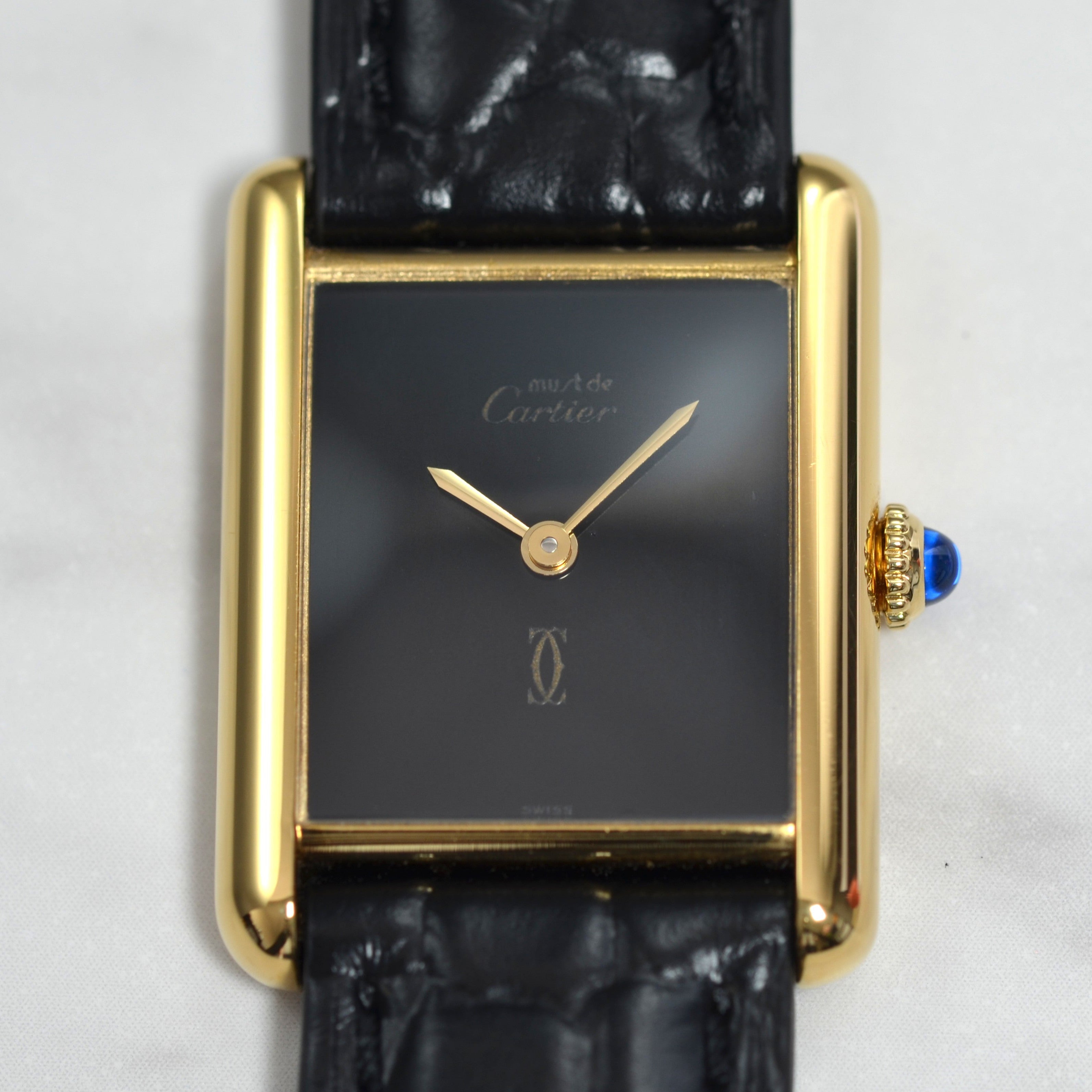 【Cartier】カルティエ マストタンク LM手巻きオニキス 永久保証書付き オリジナルダイヤル