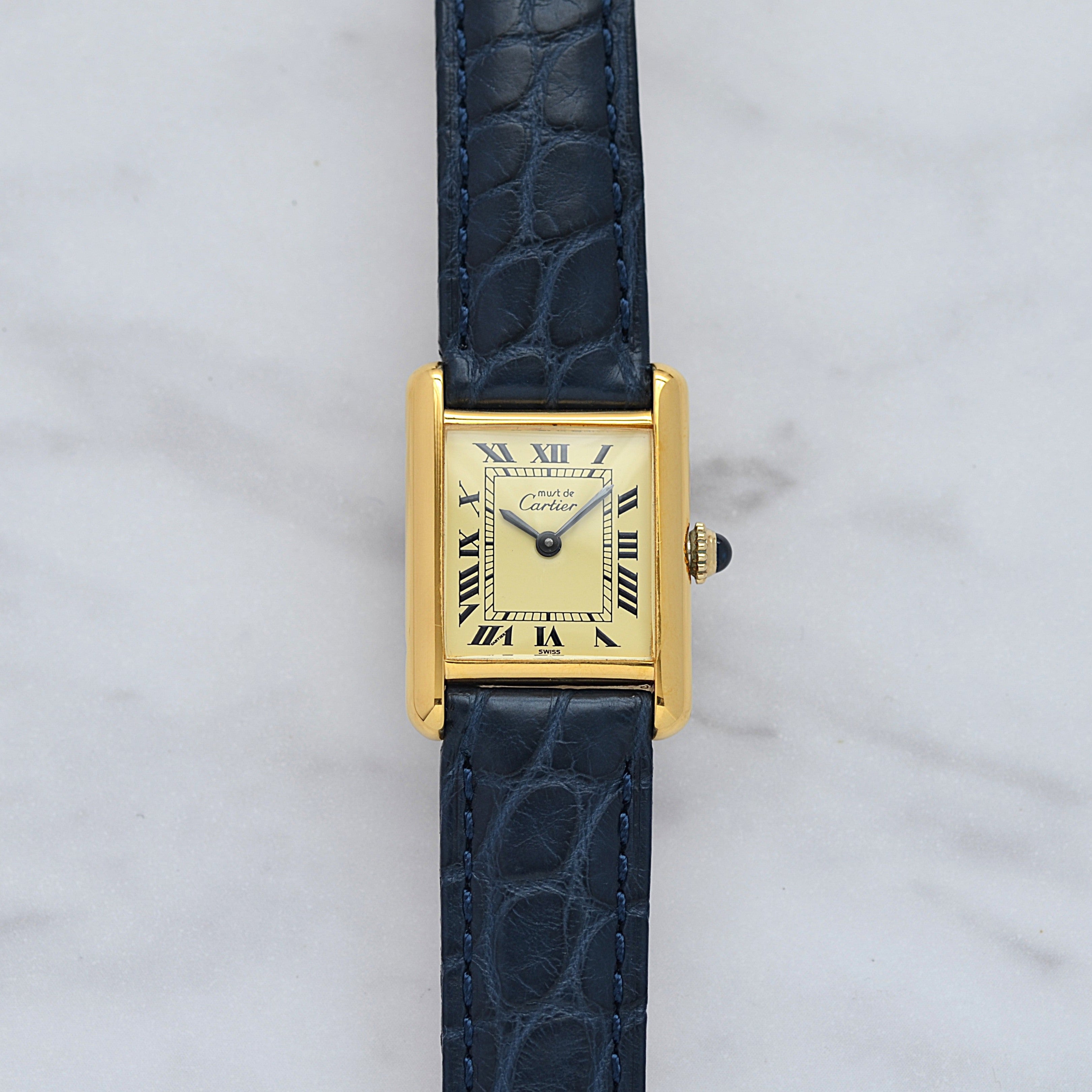 【Cartier】カルティエ マストタンクSM アイボリーローマ 手巻き  純正尾錠付き