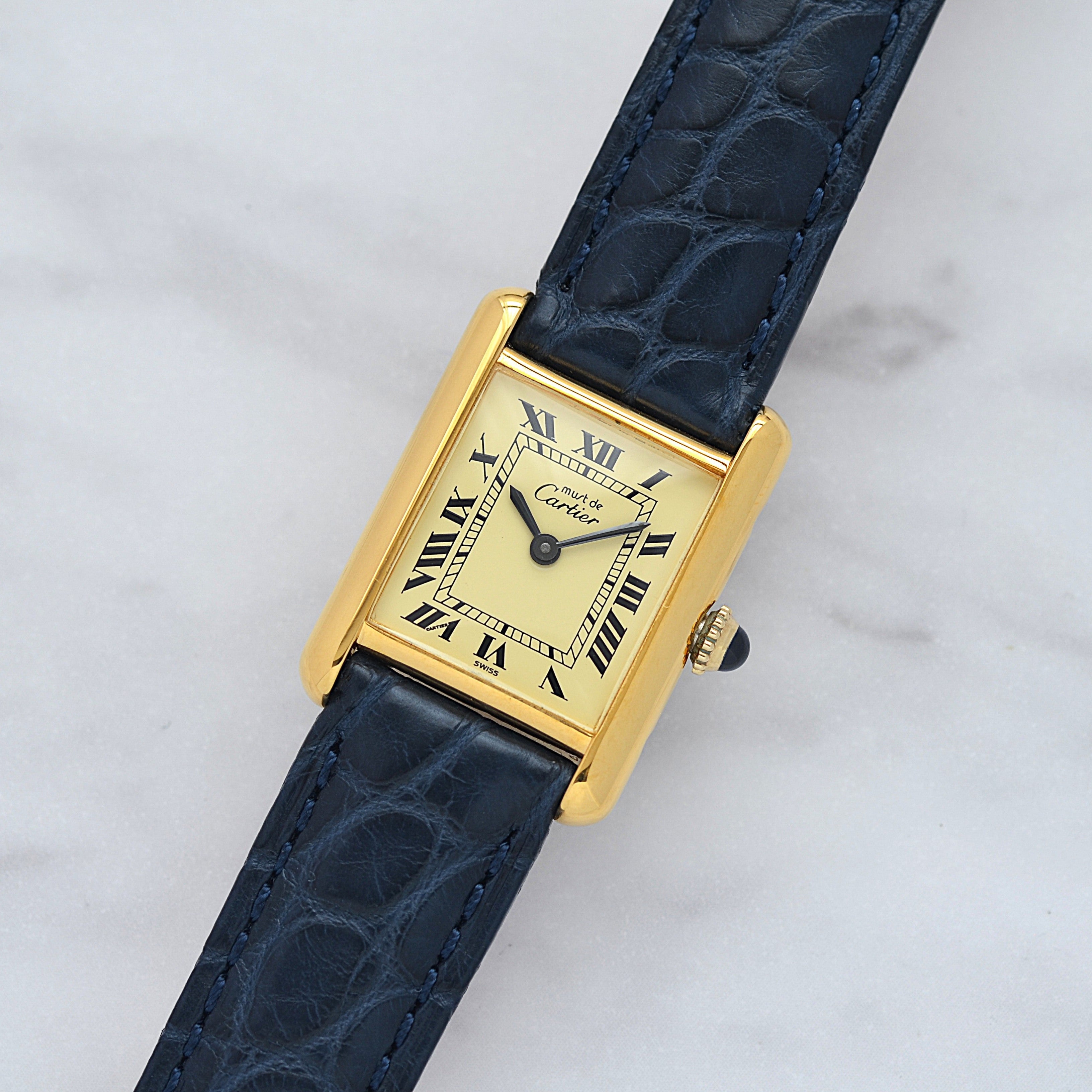 【Cartier】カルティエ マストタンクSM アイボリーローマ 手巻き  純正尾錠付き