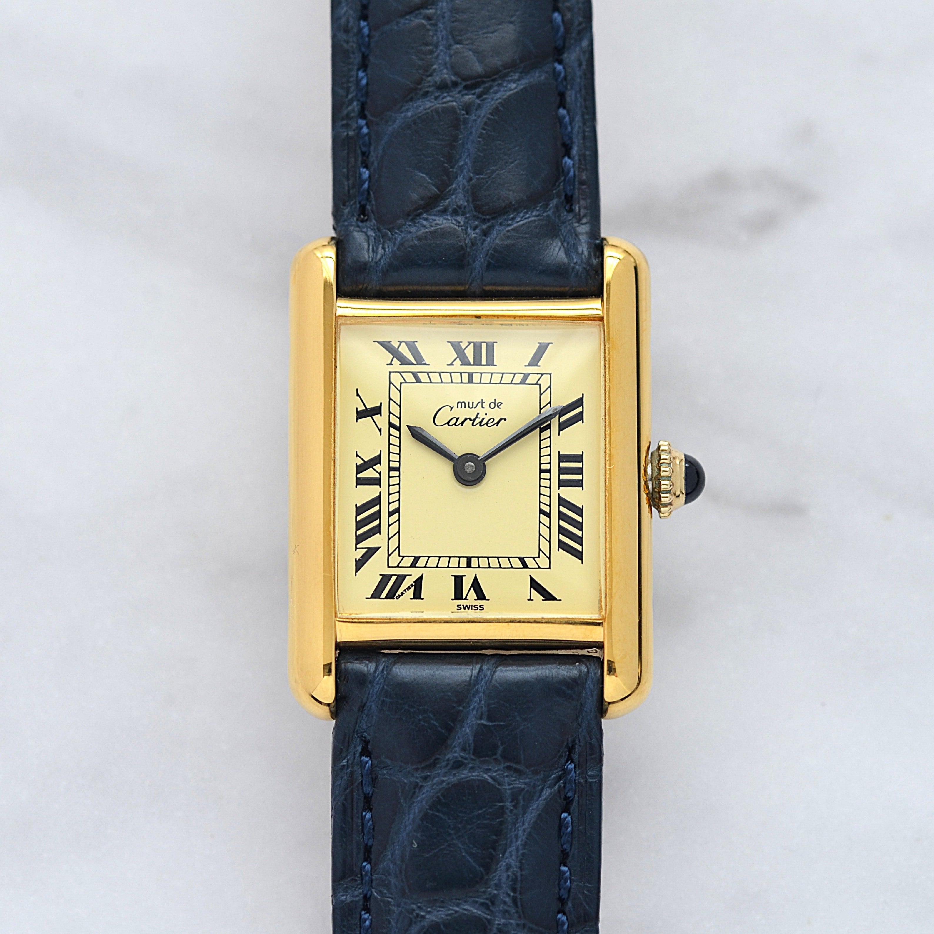 【Cartier】カルティエ マストタンクSM アイボリーローマ 手巻き  純正尾錠付き